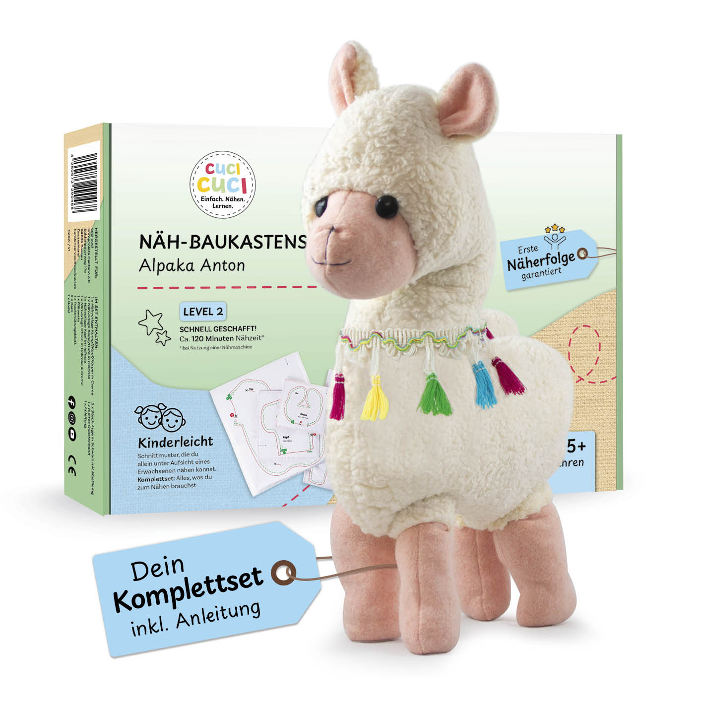 Näh-Baukastenset - 4 Motive Alpaka, Herz, Einhorn & Pferd