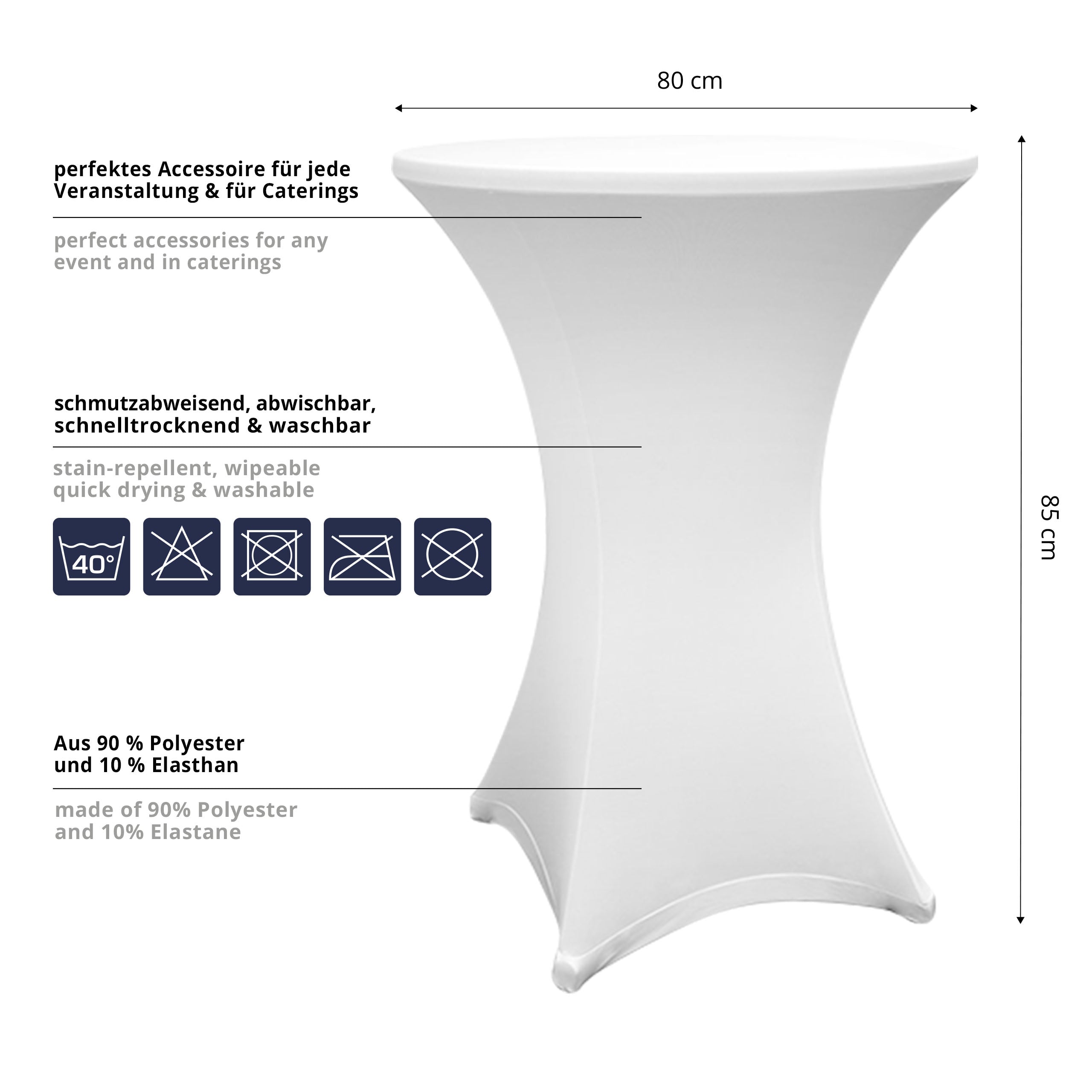 Stehtischhusse - Tisch Bezug - Husse -  Ø 80-85 cm - Weiß