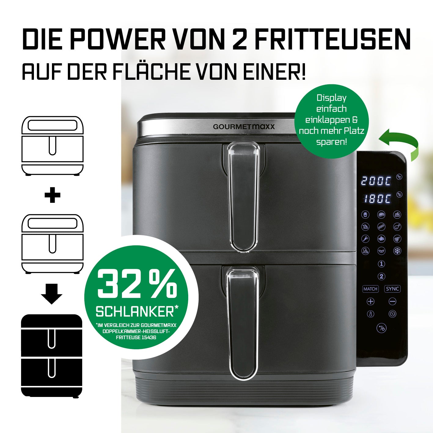 FryUp Vertikale Doppelkammer-Heißluftfritteuse - Grau