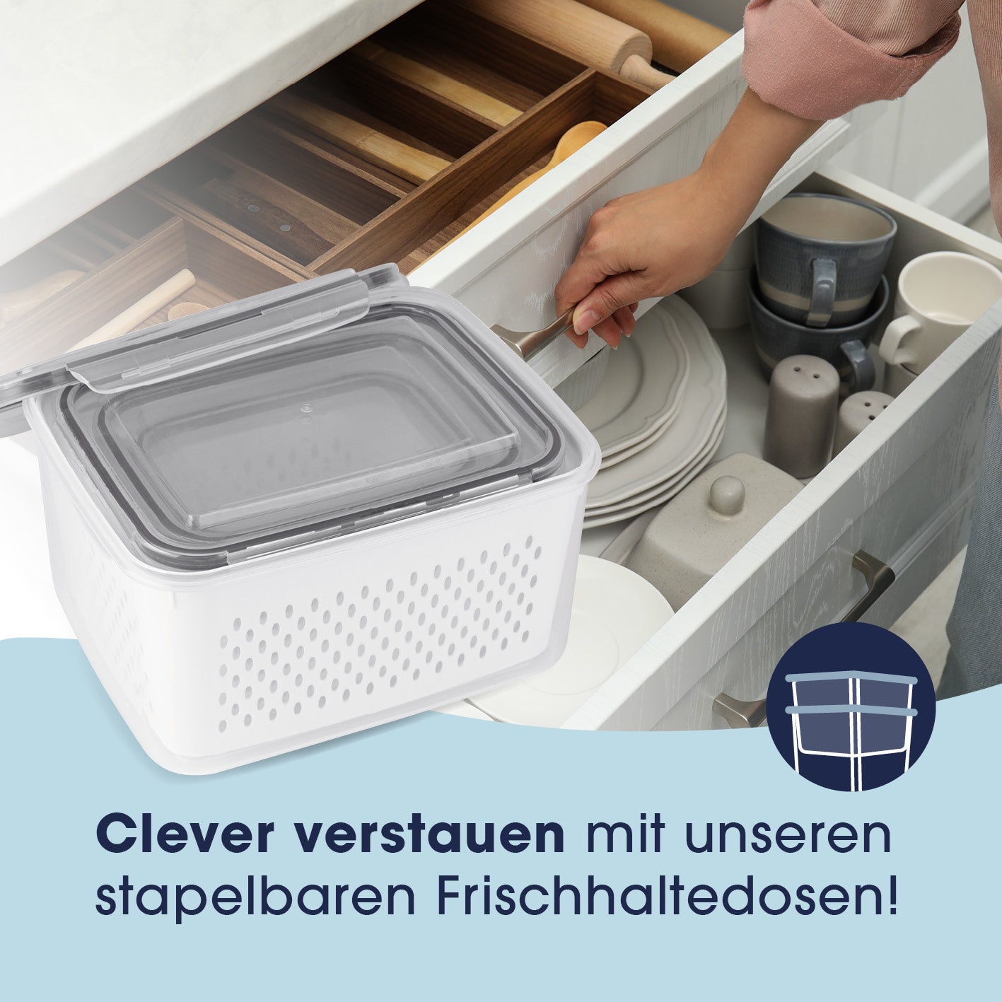 Frischhaltedosen für Kühlschrank mit Abtropfsieb
