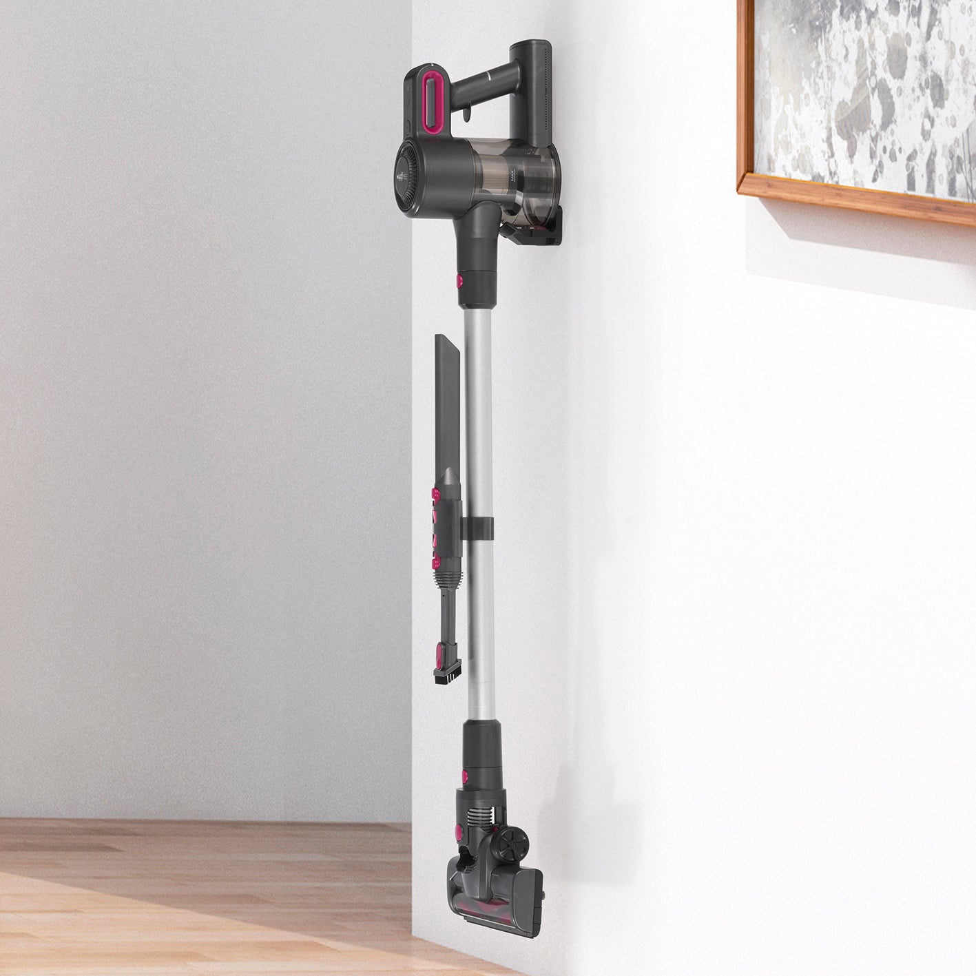 Akku-Zyklon-Staubsauger - Verlängerungsrohr auf bis ca. 80 cm - anthrazit/pink