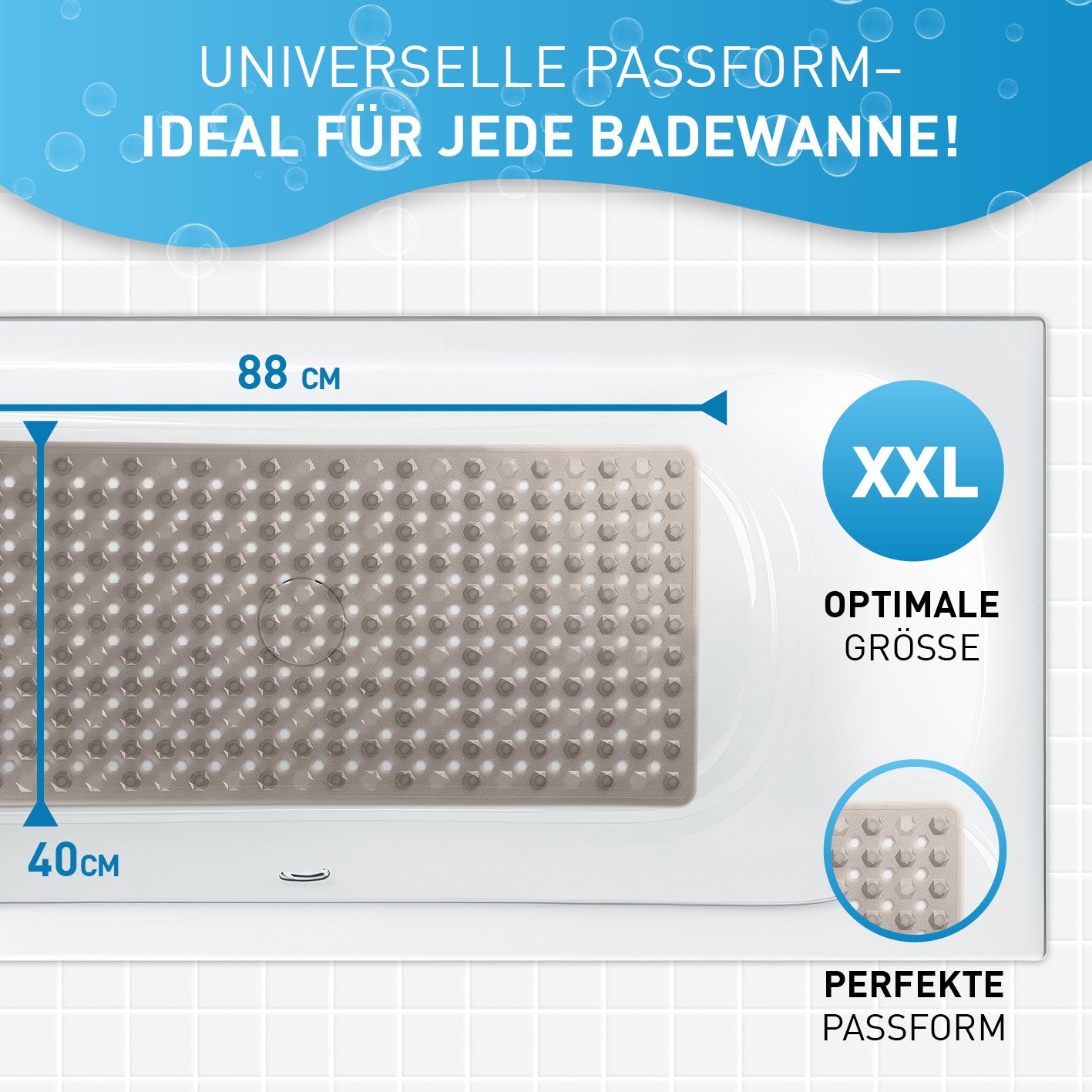 Badewannenmatte 88 x 40 cm – Hellgrau