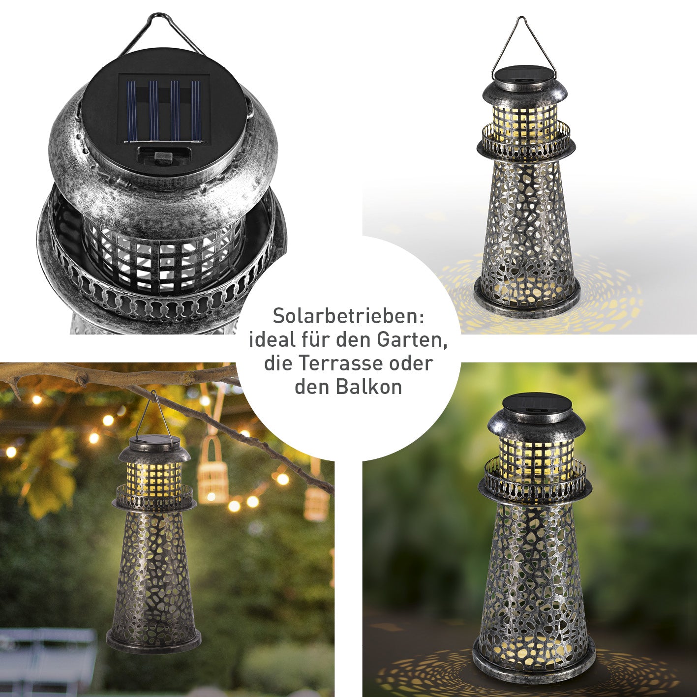 Solar-Leuchte Leuchtturm - silber
