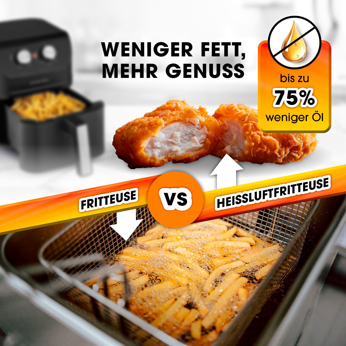Heißluftfritteuse mit 4 Litern Fassungsvermögen - 1400 Watt