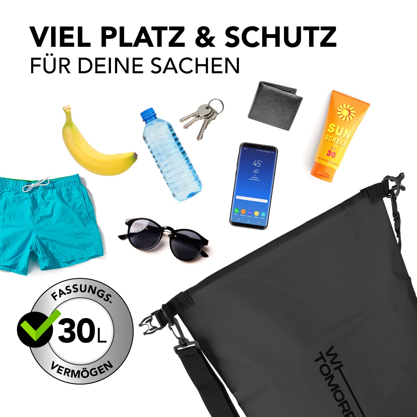 Dry Bag 30L - Style 02 - Schwarz