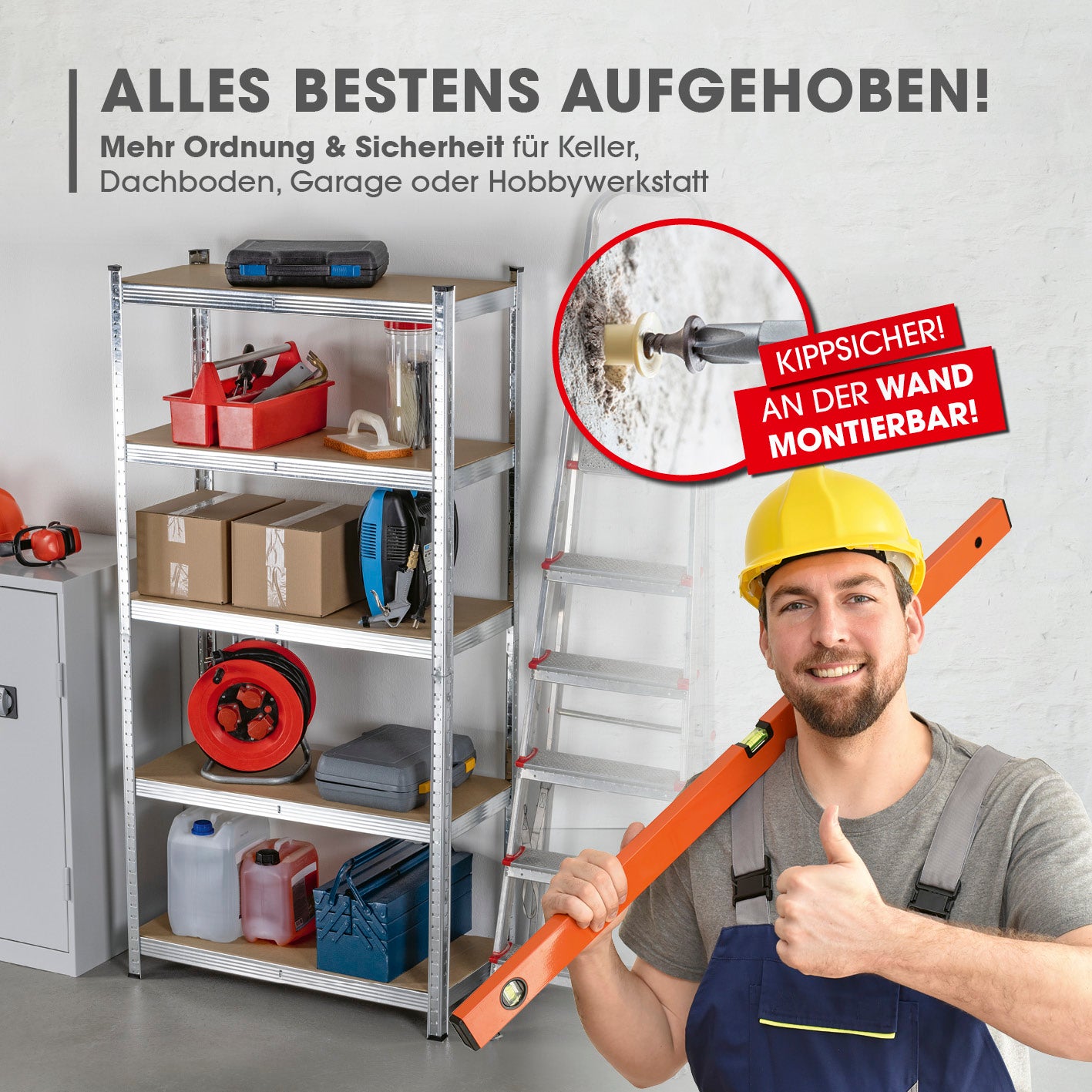 Schwerlastregal & Werkbank 2er-Set -  180 x 90 x 40 cm - 1750 kg Traglast, 175 kg pro Ebene