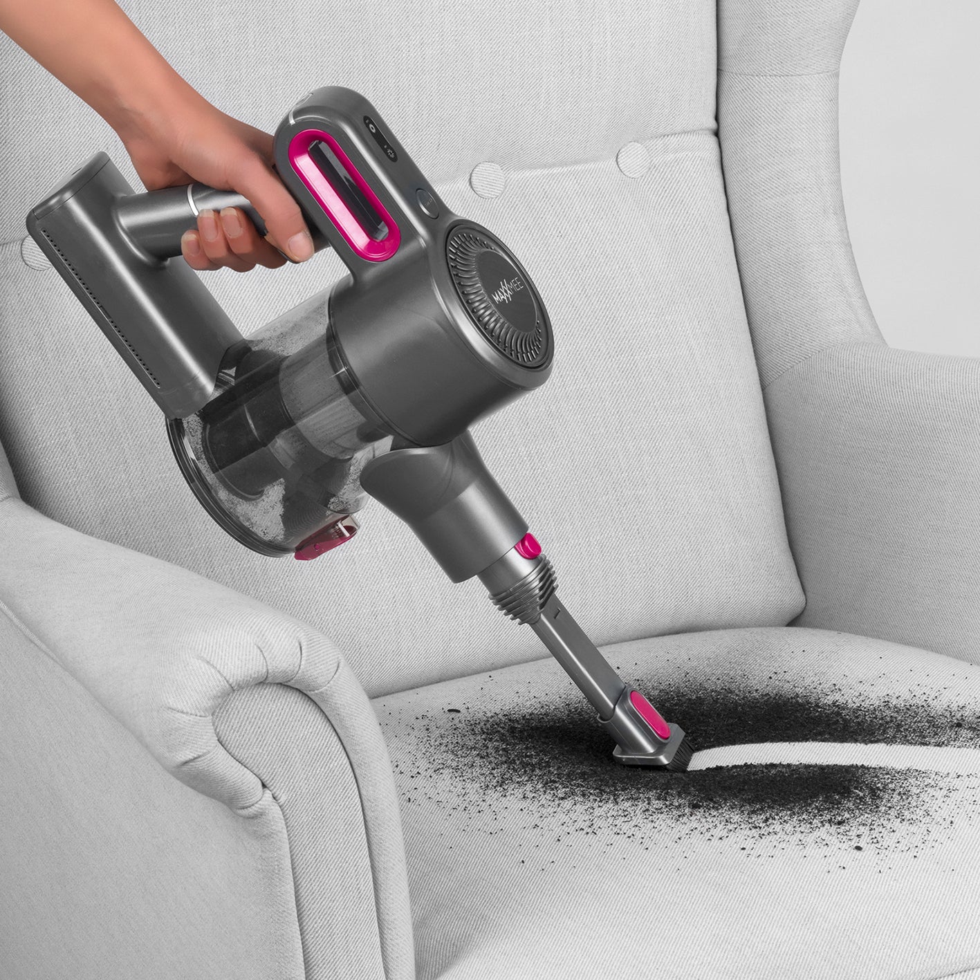 Akku-Zyklon-Staubsauger - Verlängerungsrohr auf bis ca. 80 cm - anthrazit/pink