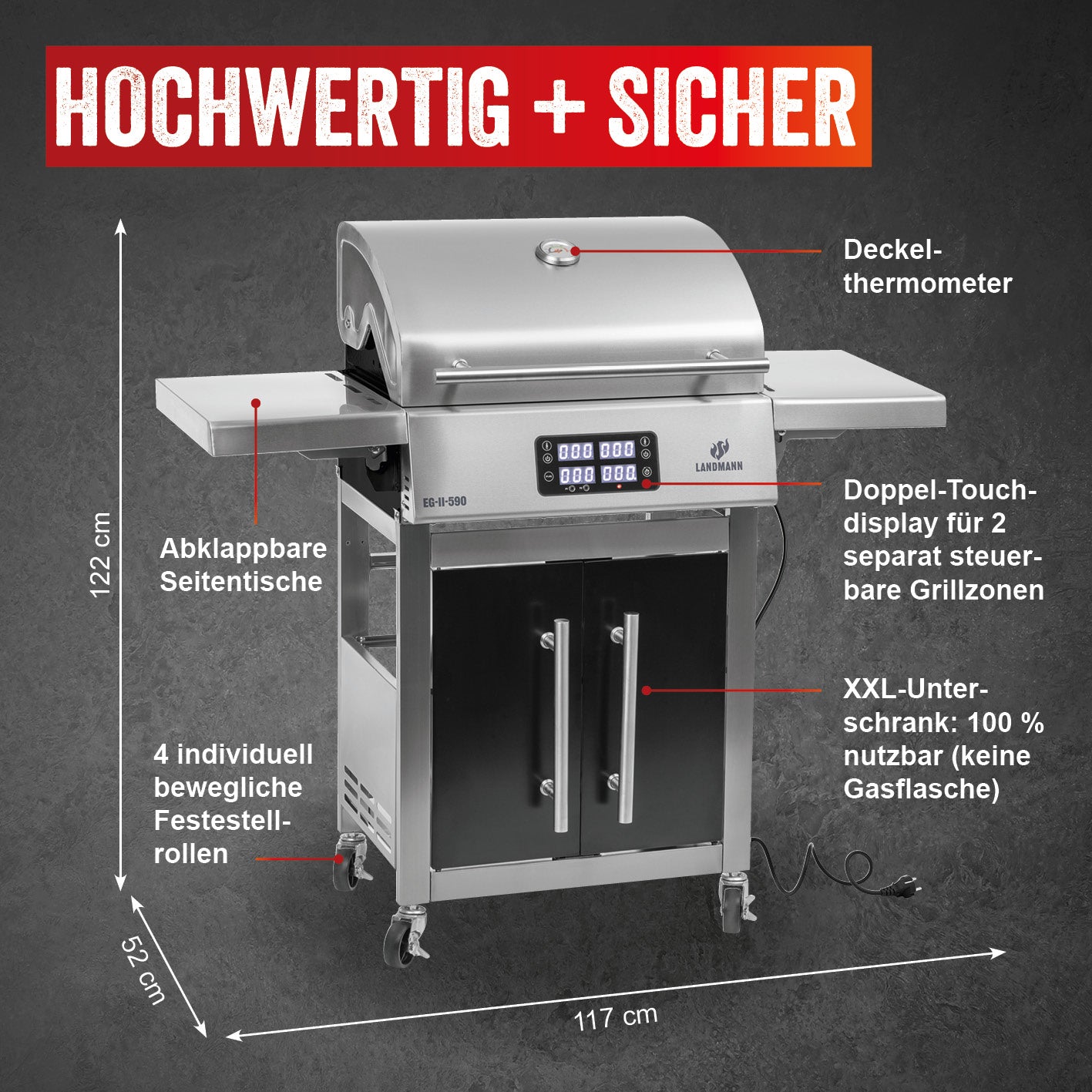 VOLTRIS Elektro-Grillwagen - Edelstahl
