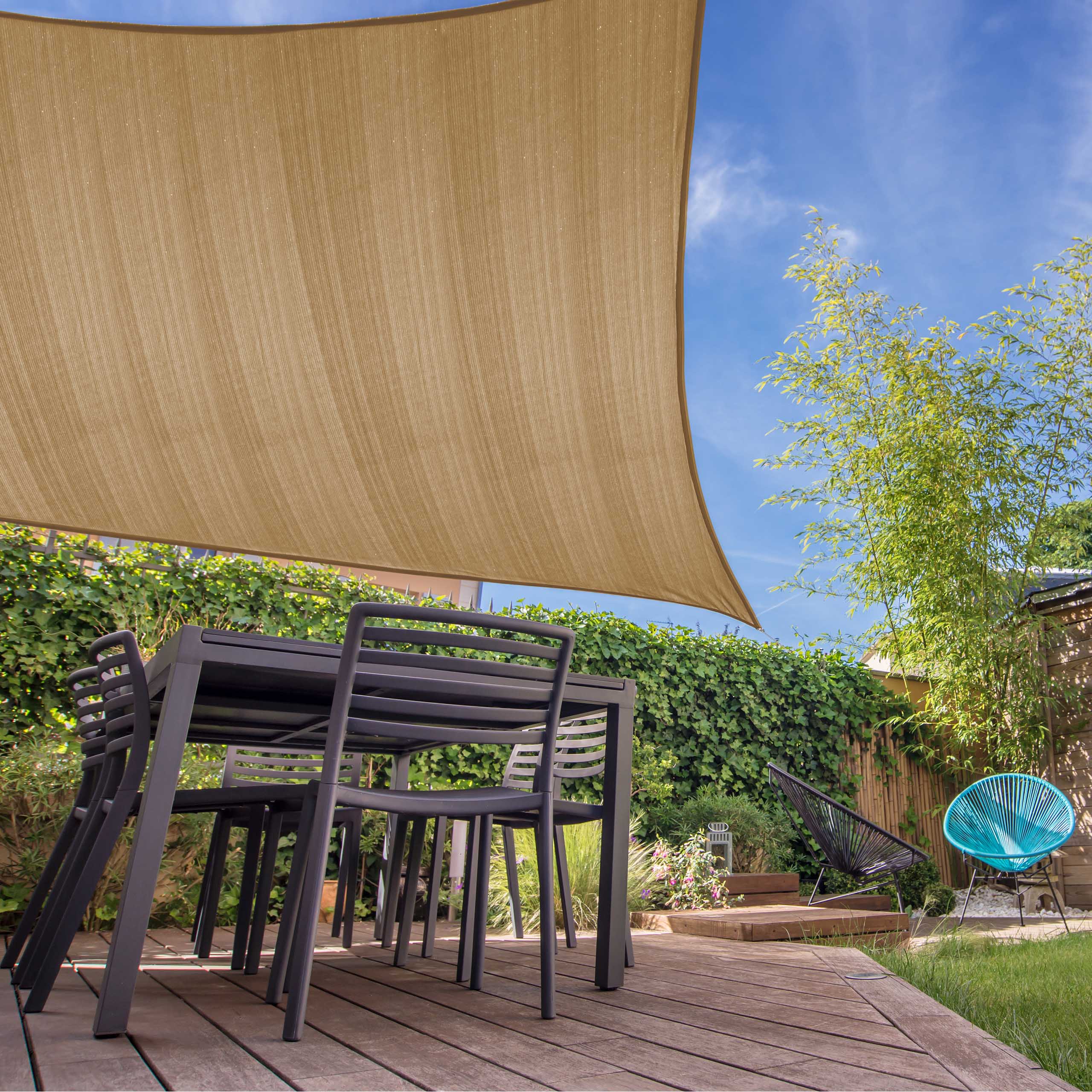 Sonnensegel 100% HDPE mit Stabilisator für UV-Schutz - Rechteck 2 x 3 Meter - Sand