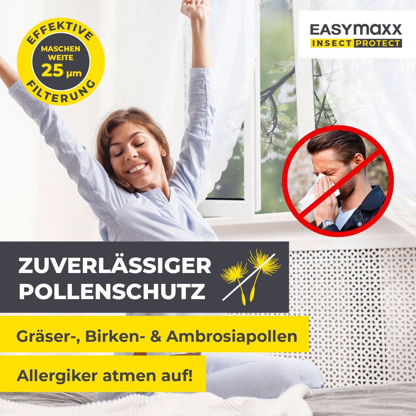 Insekten- & Pollenschutzgitter mit Magnetbefestigung - 4er-Set