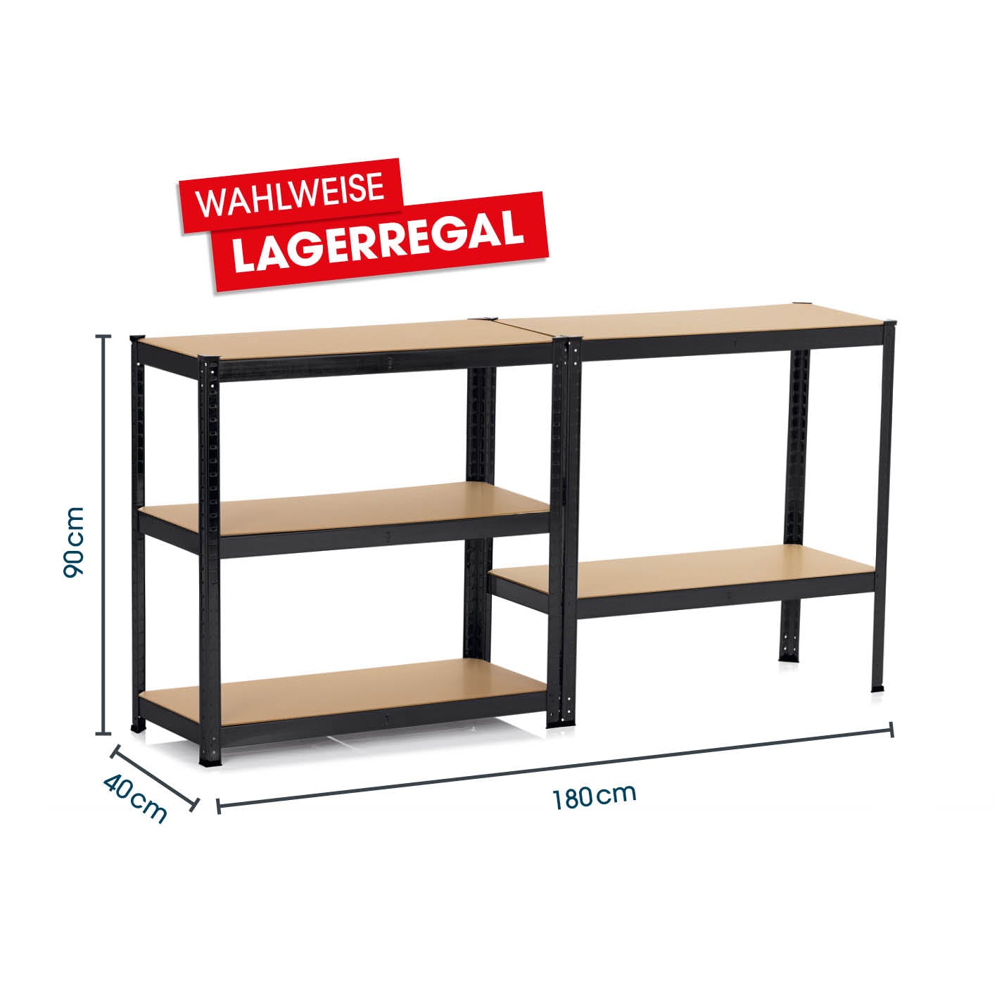Schwerlastregal & Werkbank - 180 x 90 x 40 cm - 875 kg Traglast, 175 kg pro Ebene