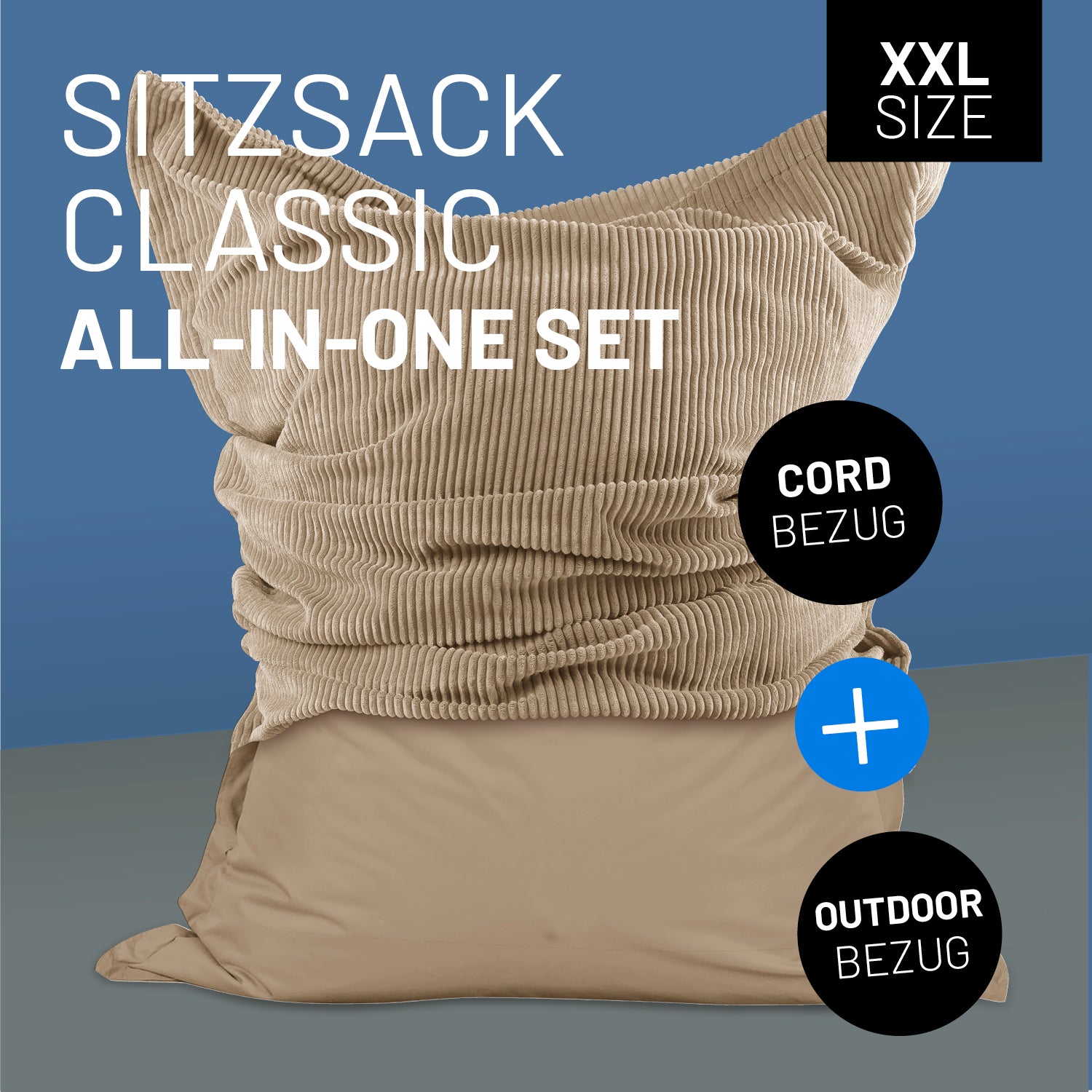 Sitzsack Classic XXL All-in-One Set - 380 L - 140 x 180 cm - Beige