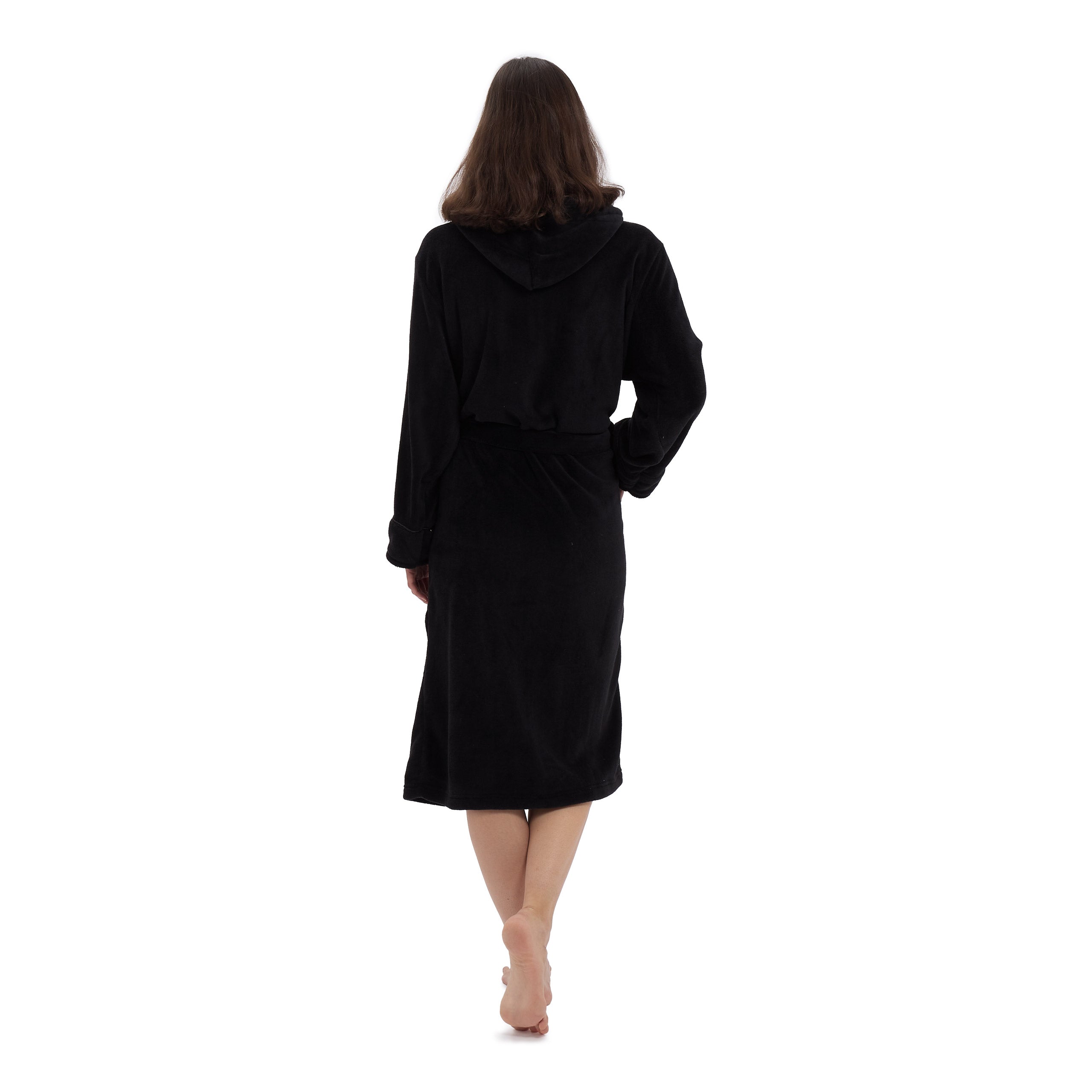 Luxury Mikrofaser Bademantel mit Kapuze für Damen und Herren - Schwarz - Größe XXL