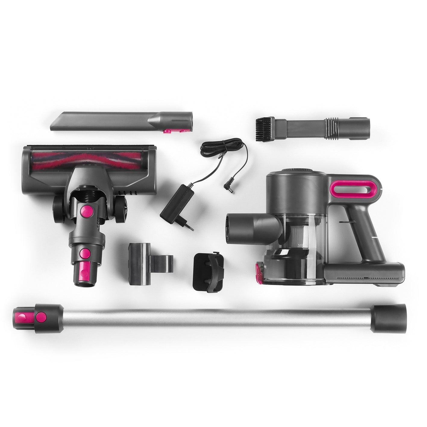 Akku-Zyklon-Staubsauger - Verlängerungsrohr auf bis ca. 80 cm - anthrazit/pink