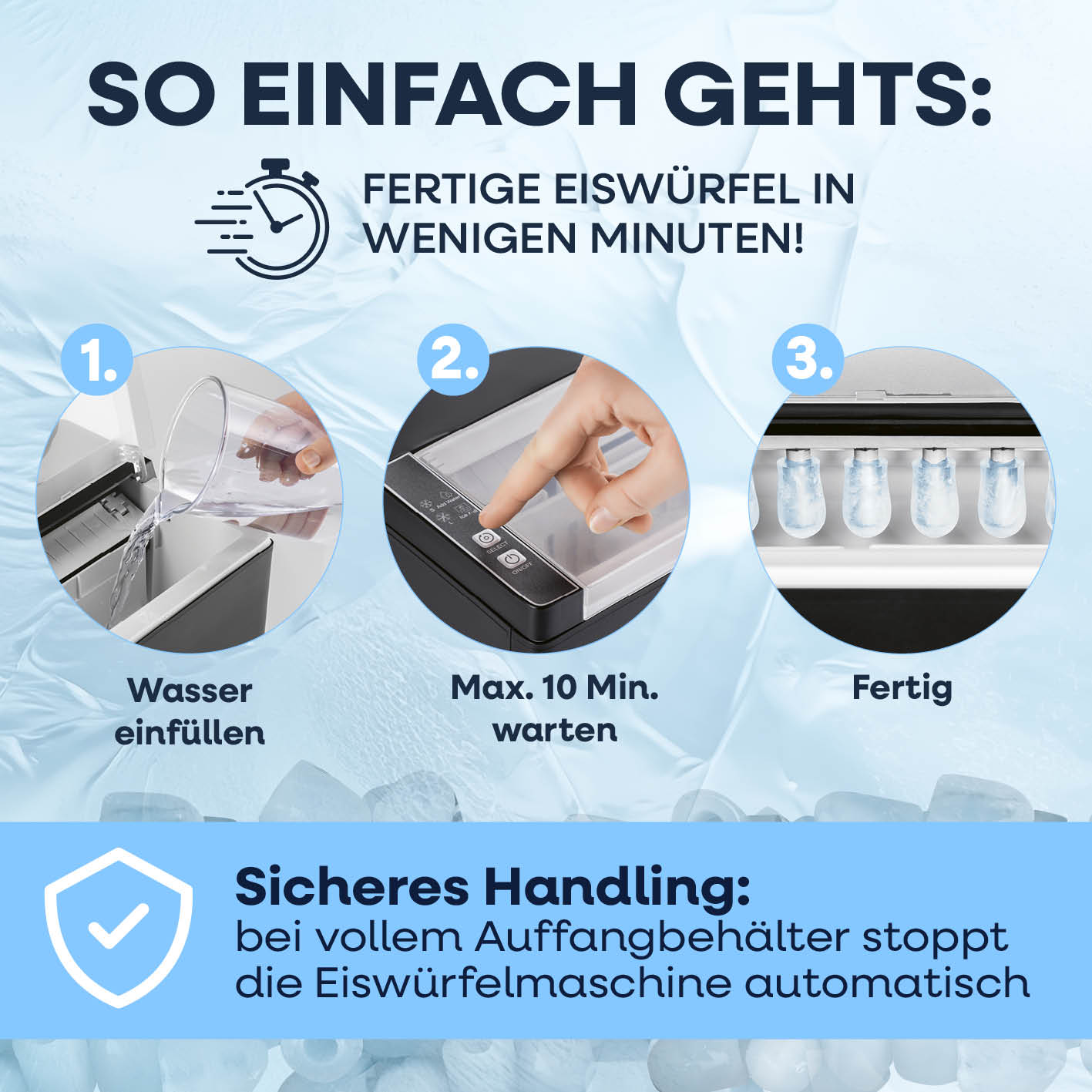 Eiswürfelmaschine inkl. Auffangbehälter & Eisschaufel