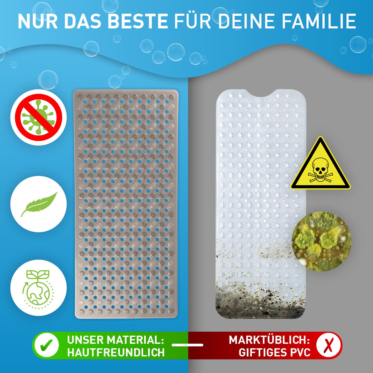Badewannenmatte 88 x 40 cm – Hellgrau