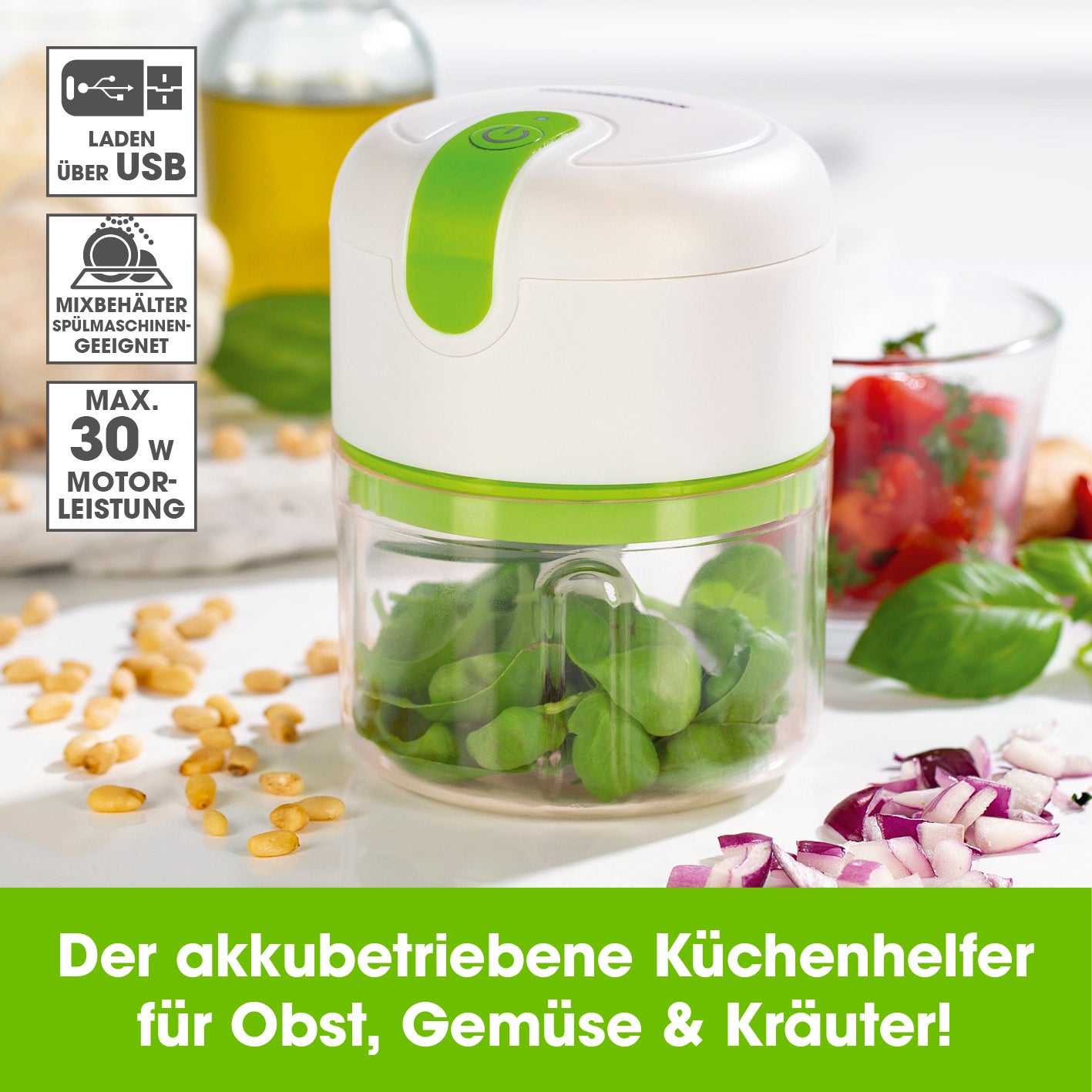 Multi-Zerkleinerer inkl. USB-Kabel - 250 ml - weiß/limegreen