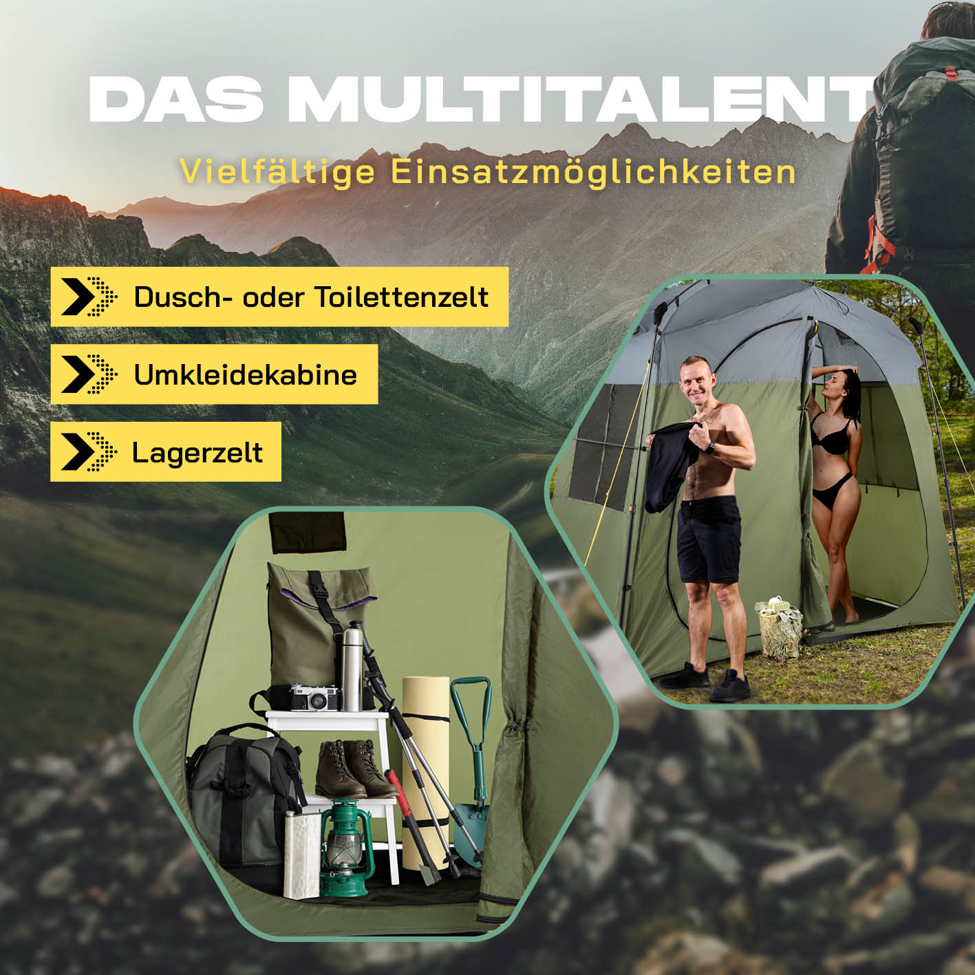 Pop-up-Duschzelt für 2 Personen - grün/grau