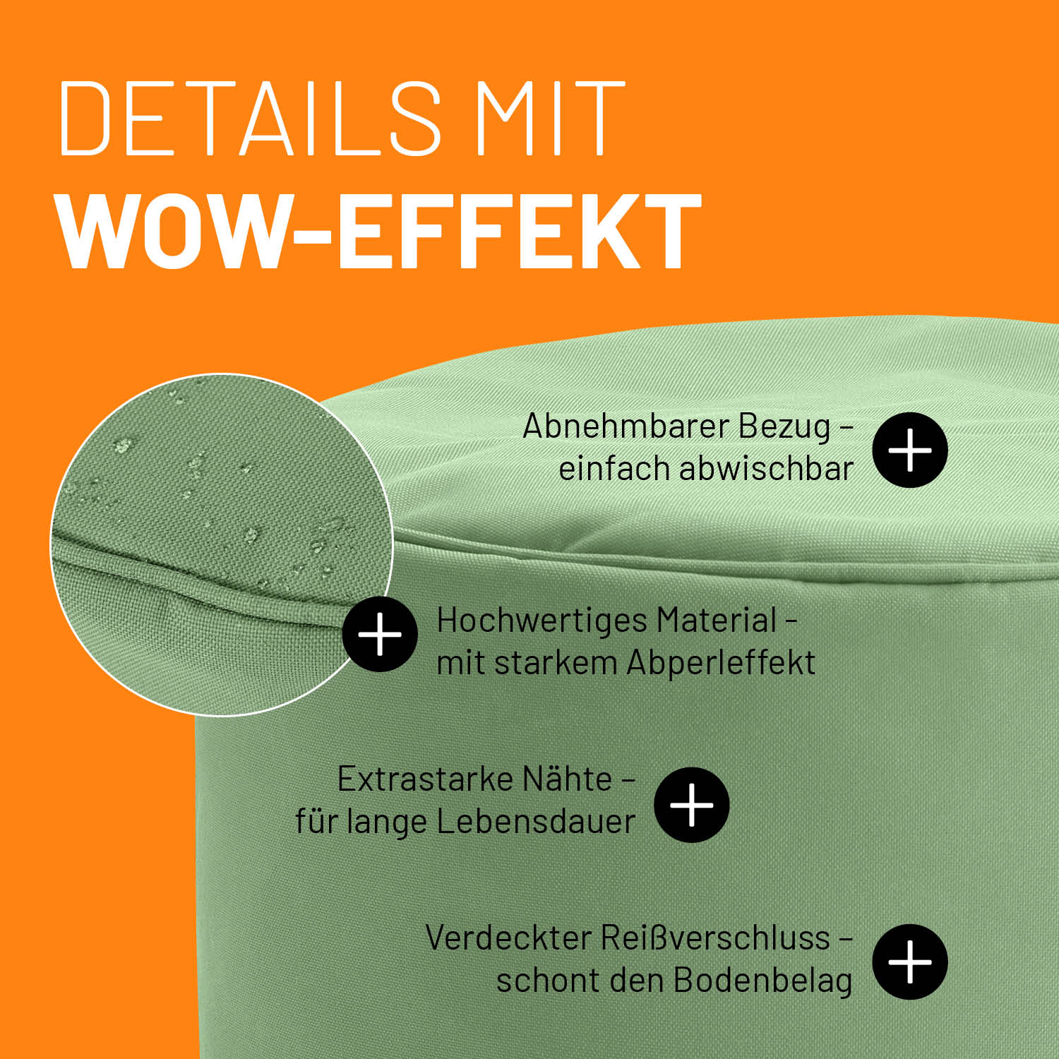 Sitzsack-Hocker/Pouf (50 L) - indoor & outdoor - Pastell Grün