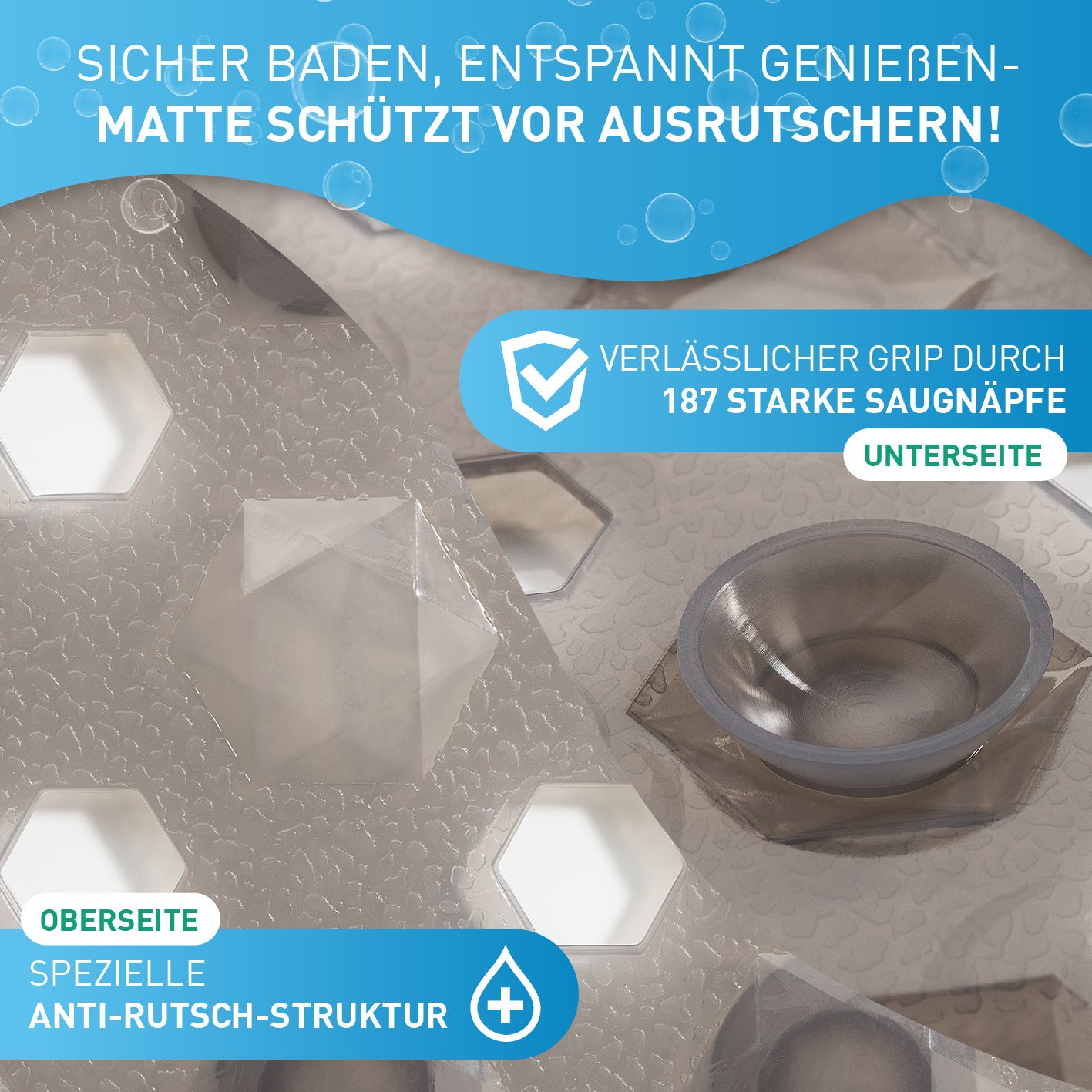 Badewannenmatte 88 x 40 cm – Hellgrau