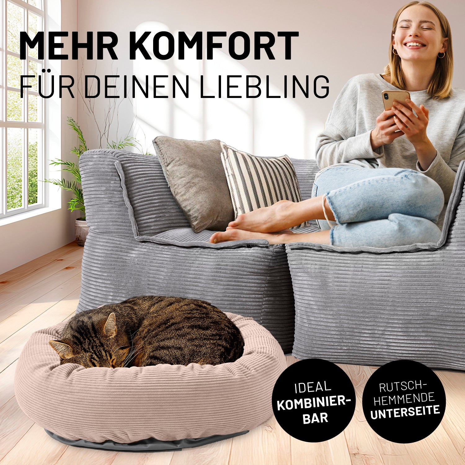 Komfort-Katzenbett aus der LUMALAND Cord-Reihe - Ø 60 cm - Rosé