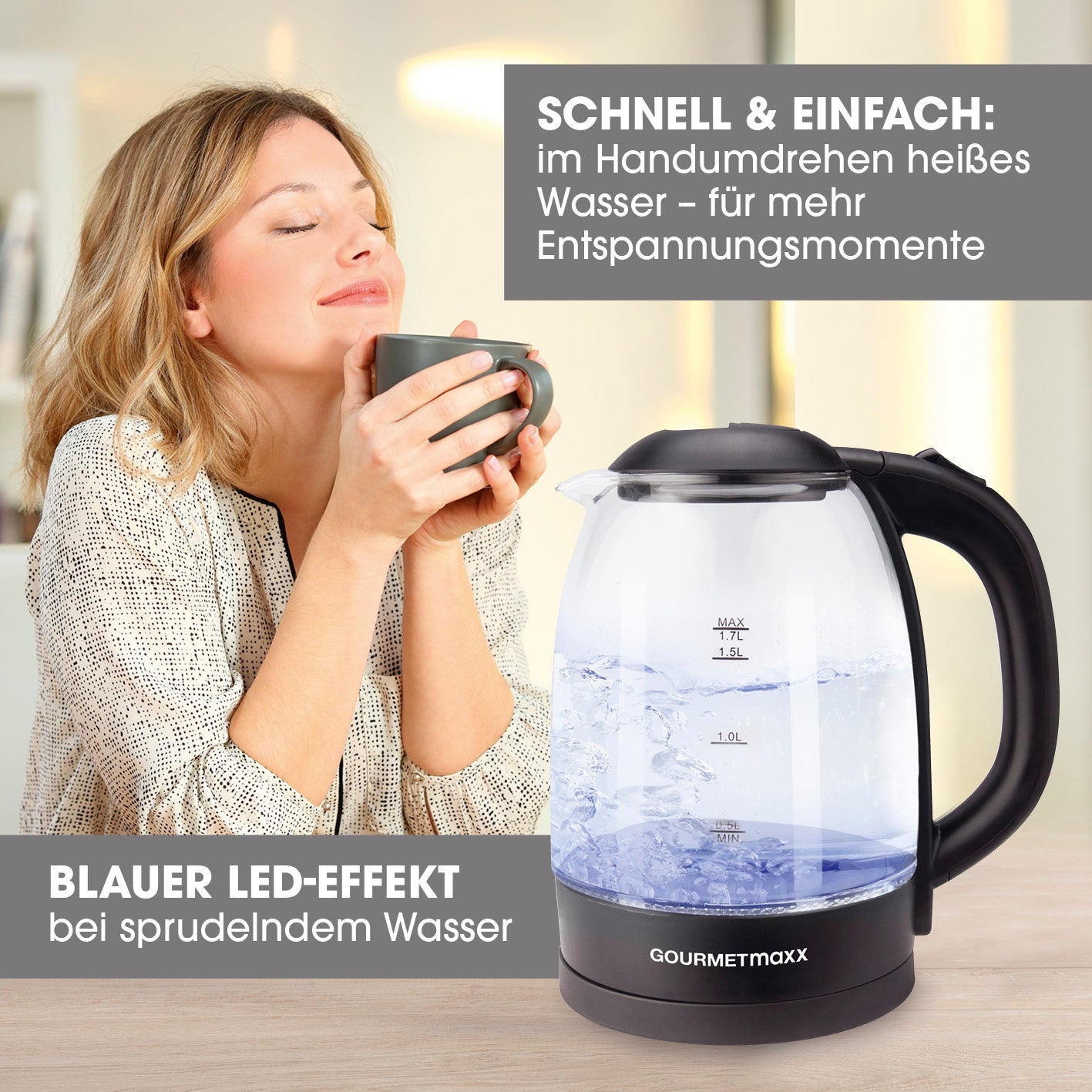 Glas-Wasserkocher 1,7 l - Schwarz