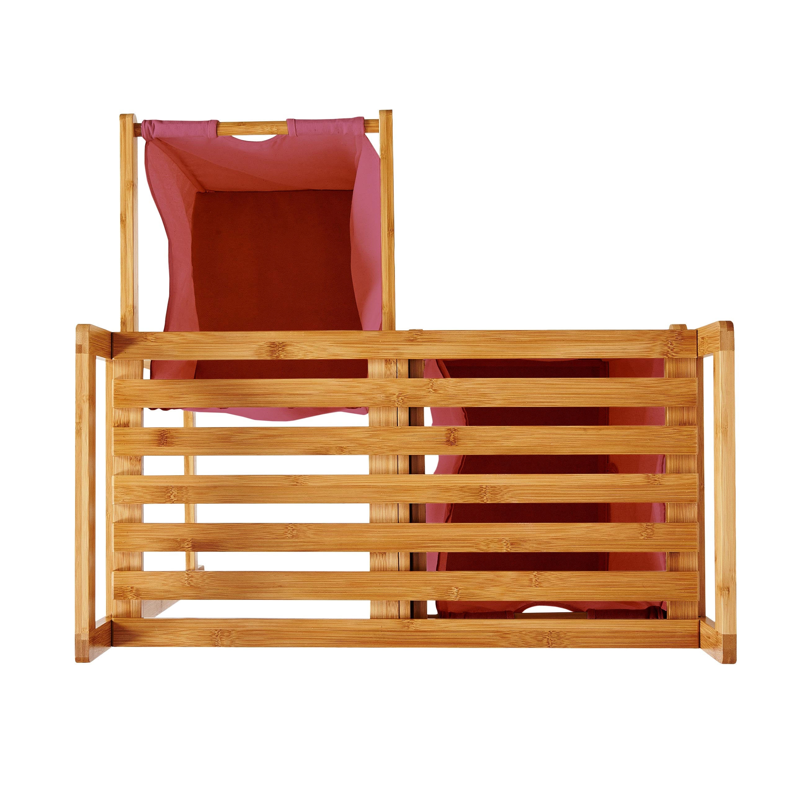 Bambus Wäschekorb mit 2 ausziehbaren Wäschesacken - 73 x 64 x 33 cm - Rosa