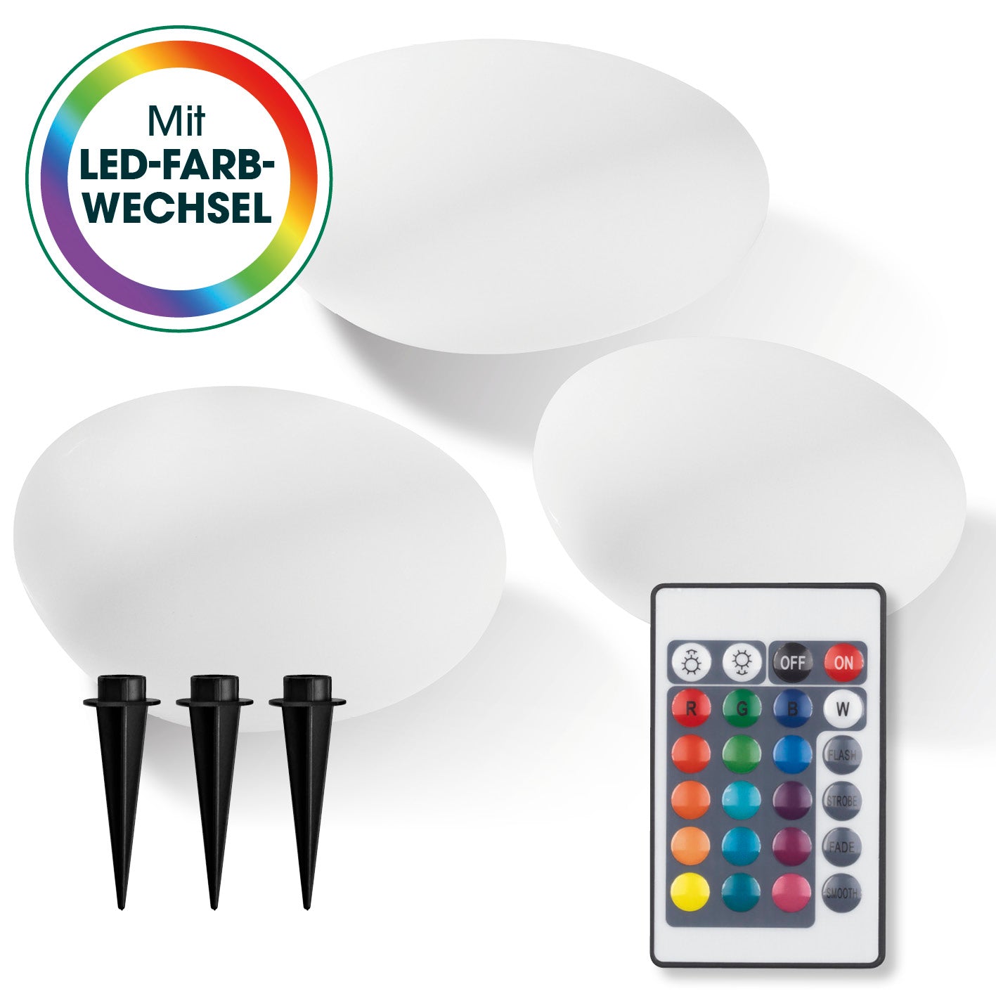 EASYmaxx Solar-Leuchten Set Stein flach - 3er-Set