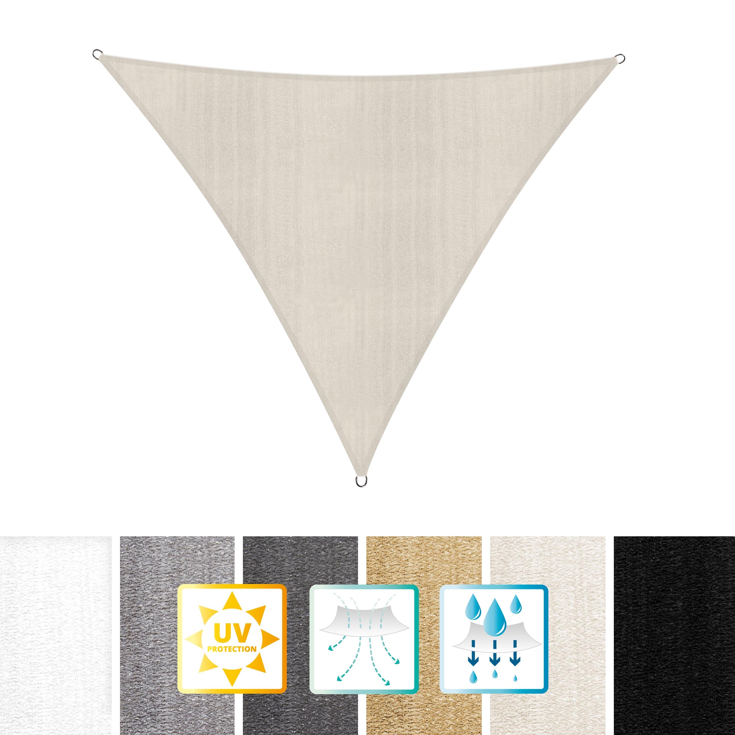 Sonnensegel 100% HDPE mit Stabilisator für UV-Schutz - Dreieck 3 x 3 x 3 Meter - Creme