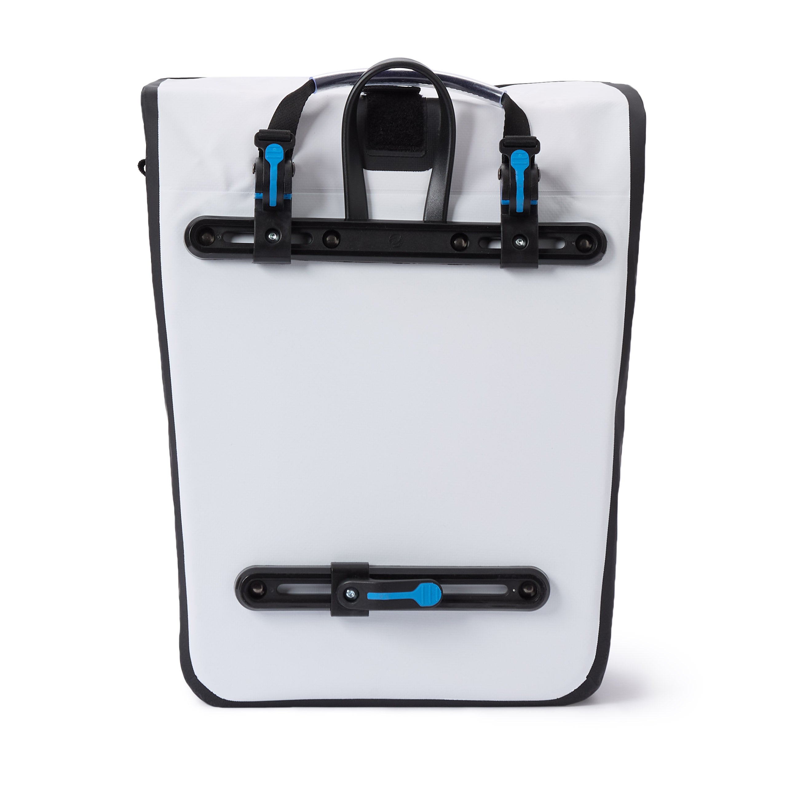 Wasserdichte Fahrradtasche Roll-Top - 21 L - Weiß mit praktischem Schnellverbindungssystem für alle Gepäckträger.