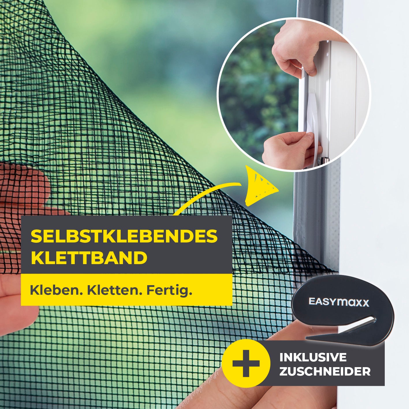 Moskitonetz für Fenster mit selbstklebendem Klettband - 150 x 180 cm - Schwarz