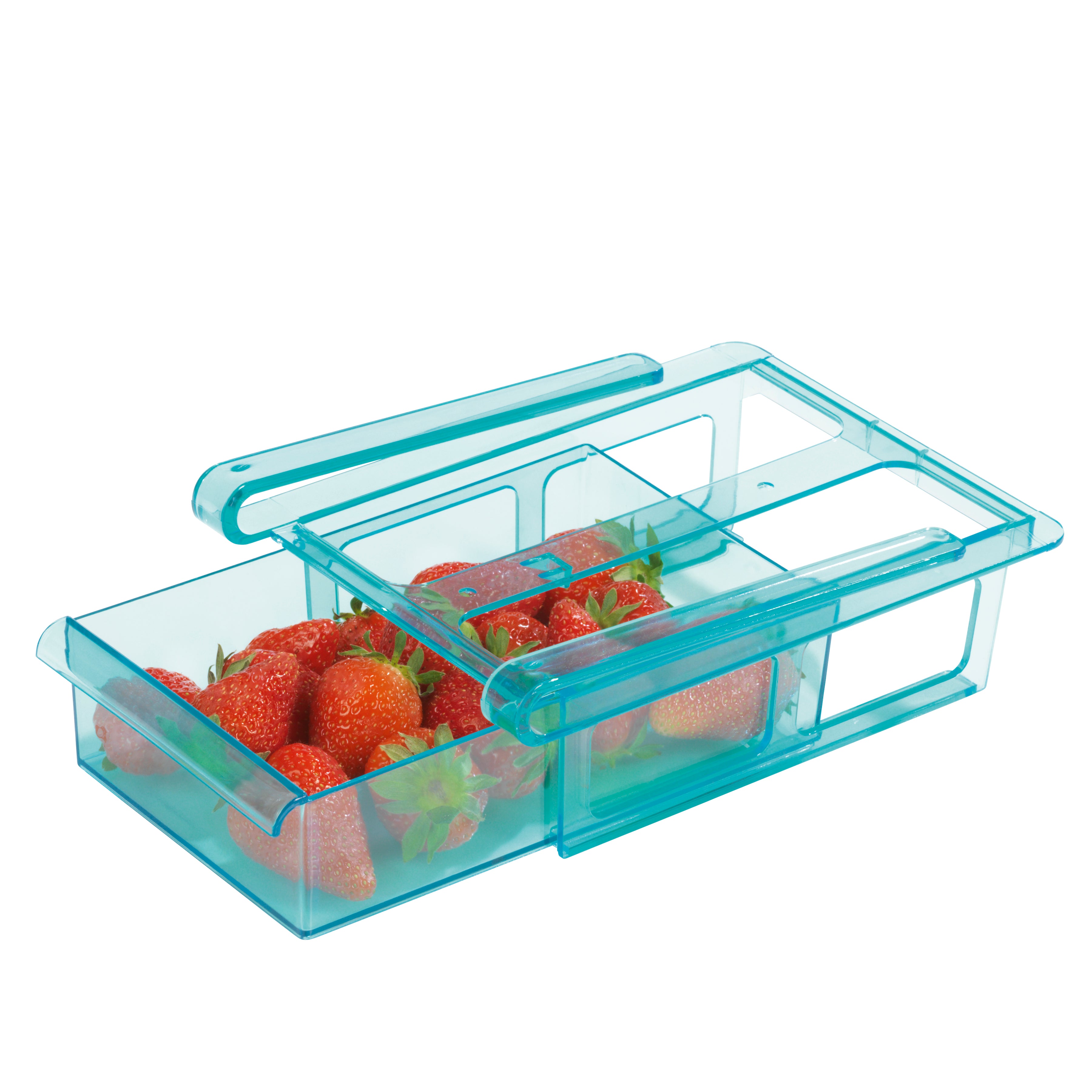 Klemm-Schublade für Kühlschrank - 3er-Set - transparent/blau