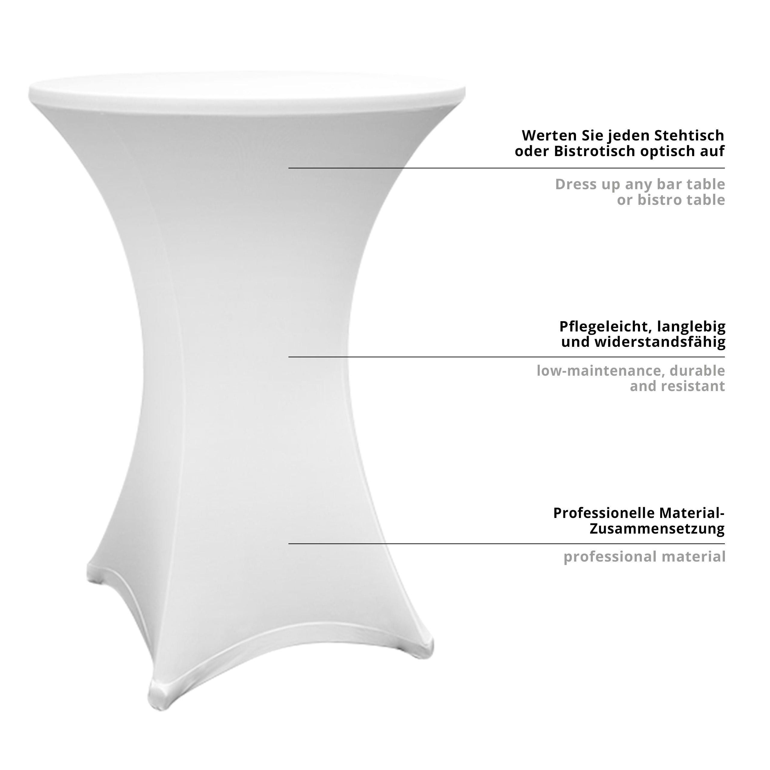 Stehtischhusse - Tisch Bezug - Husse -  Ø 80-85 cm - Weiß - 2er-Set