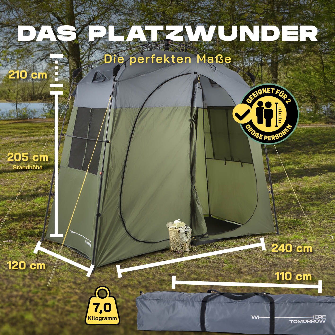 Pop-up-Duschzelt für 2 Personen - grün/grau