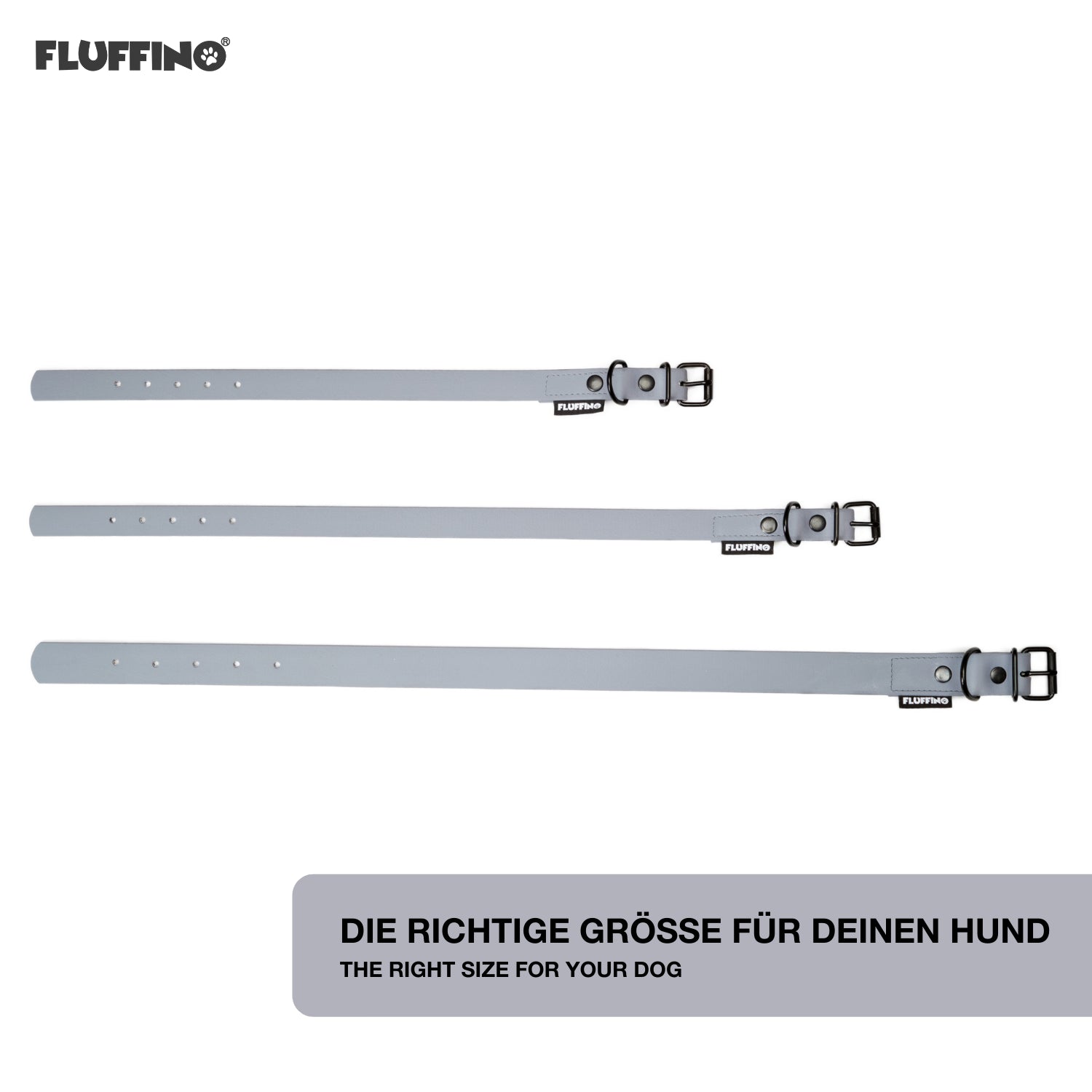 Hundehalsband aus BioThane - 5-Fach verstellbare - Größe L - Halsumfang 44 - 54 cm - Grau
