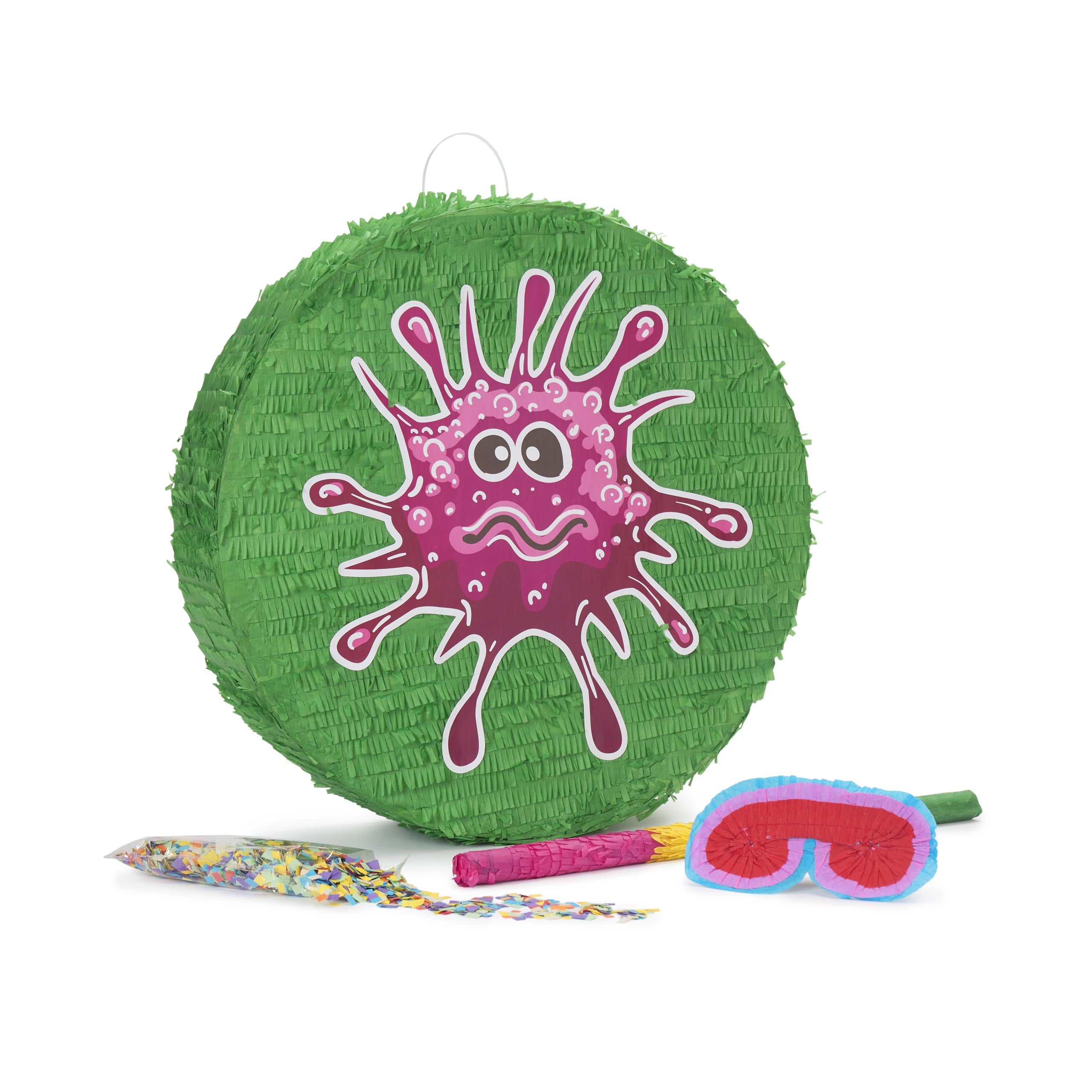 Pinata Set zum Befüllen inkl. Schläger & Augenbinde "Beat The Virus"