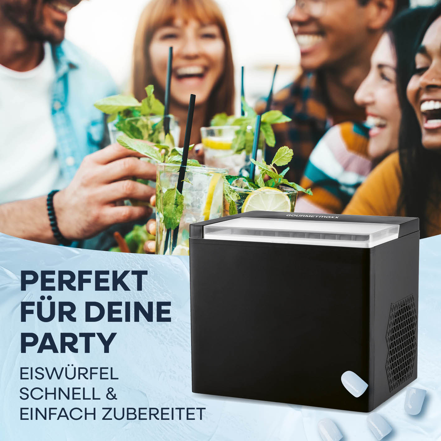 Eiswürfelmaschine inkl. Auffangbehälter & Eisschaufel