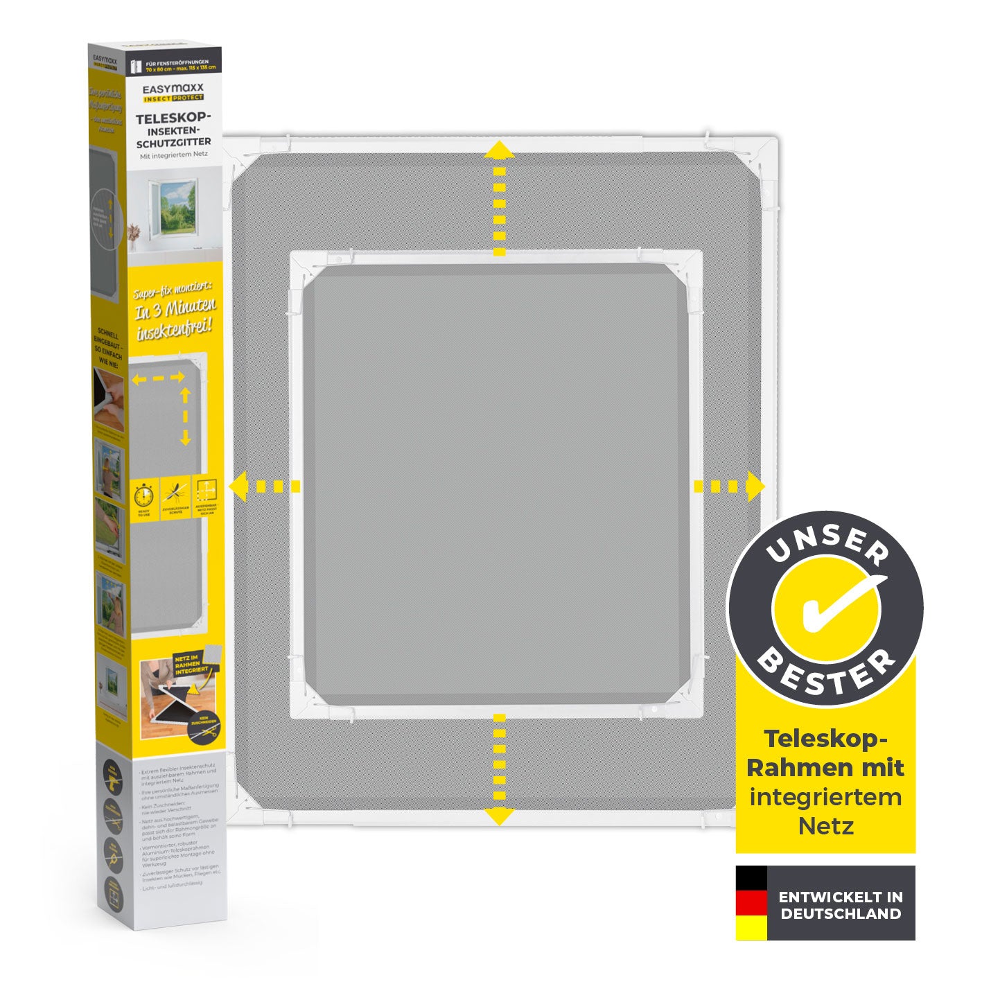EASYmaxx Teleskop-Insektenschutzgitter mit integriertem Netz - weiß