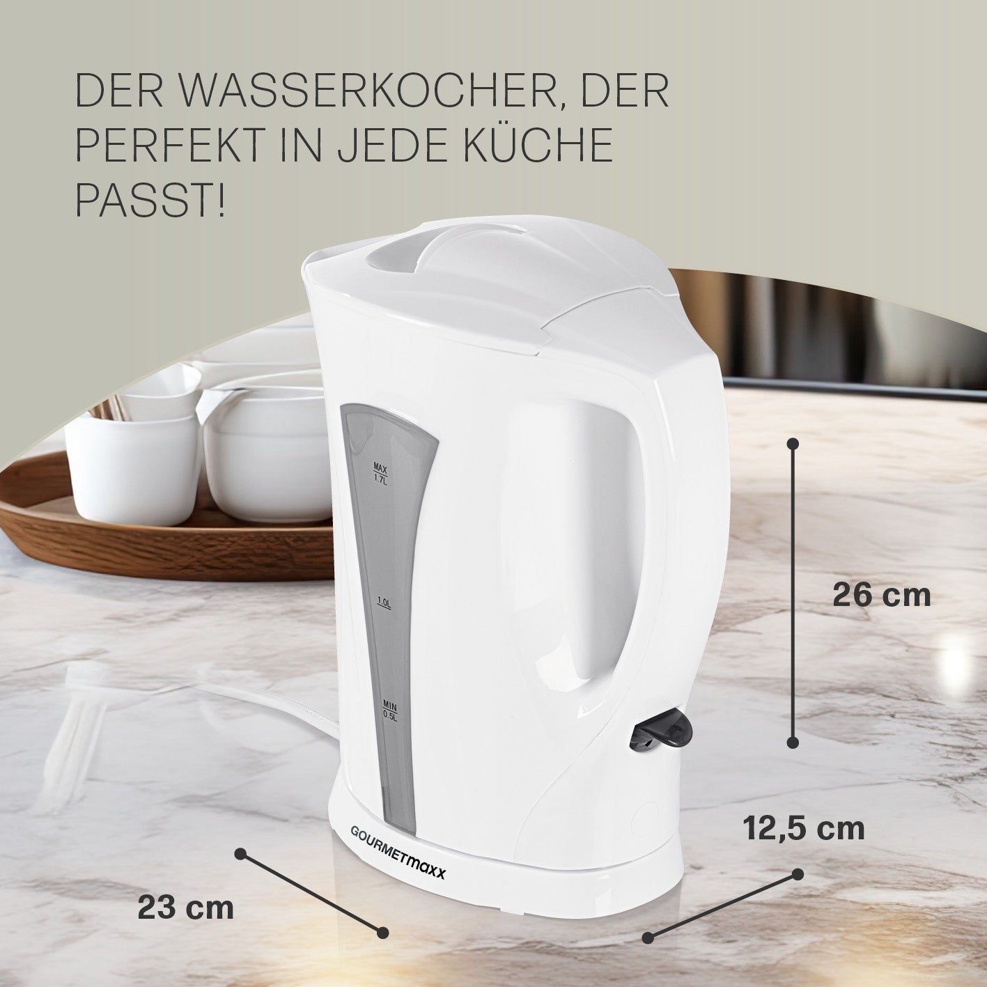 Wasserkocher mit Kalkfilter - 1,7l - weiß/grau