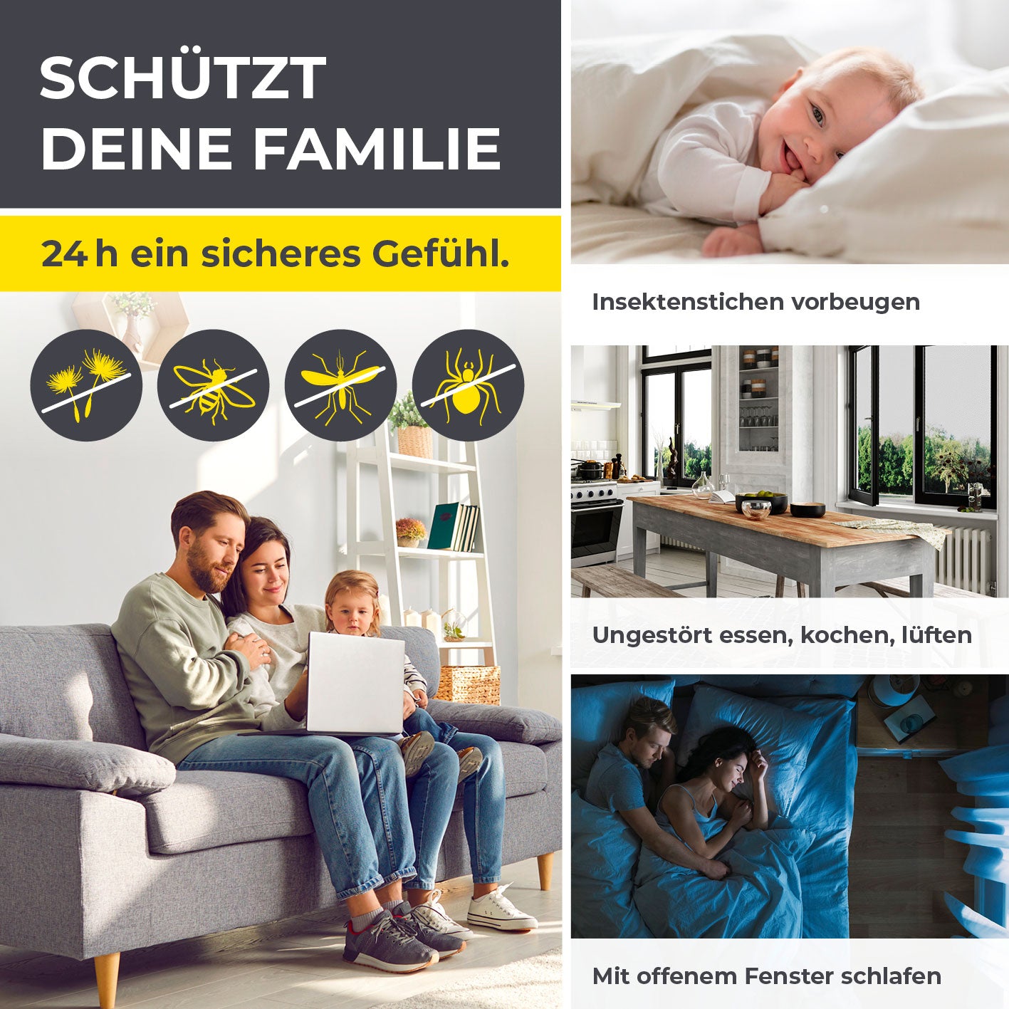 Insekten- & Pollenschutzgitter mit Magnetbefestigung - 4er-Set