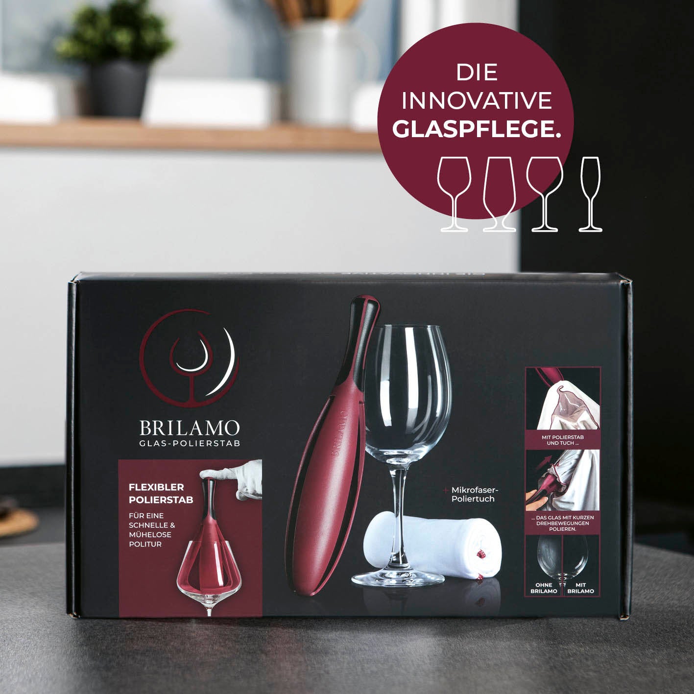 Weinglaspolierer inkl. 3 Poliertücher
