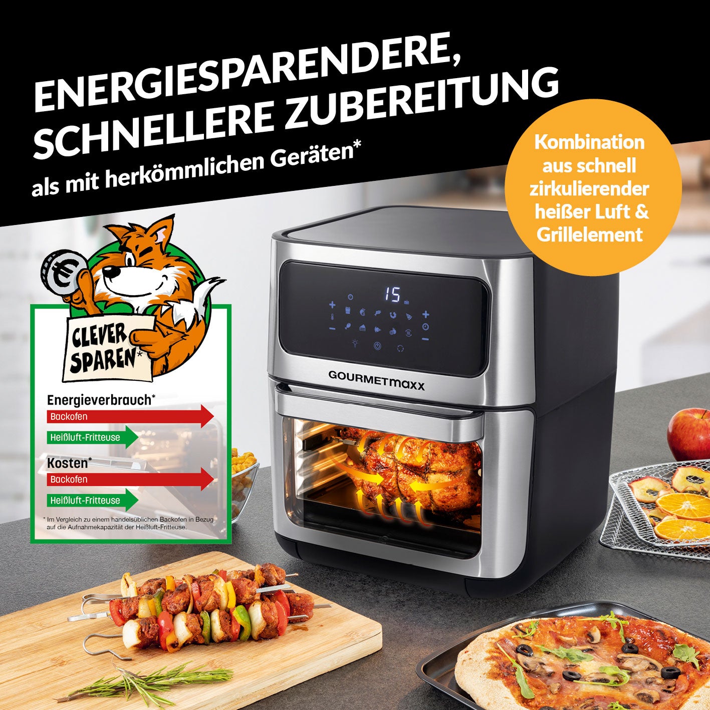 Heißluft-Ofen Digital mit Sichtfenster - 12l