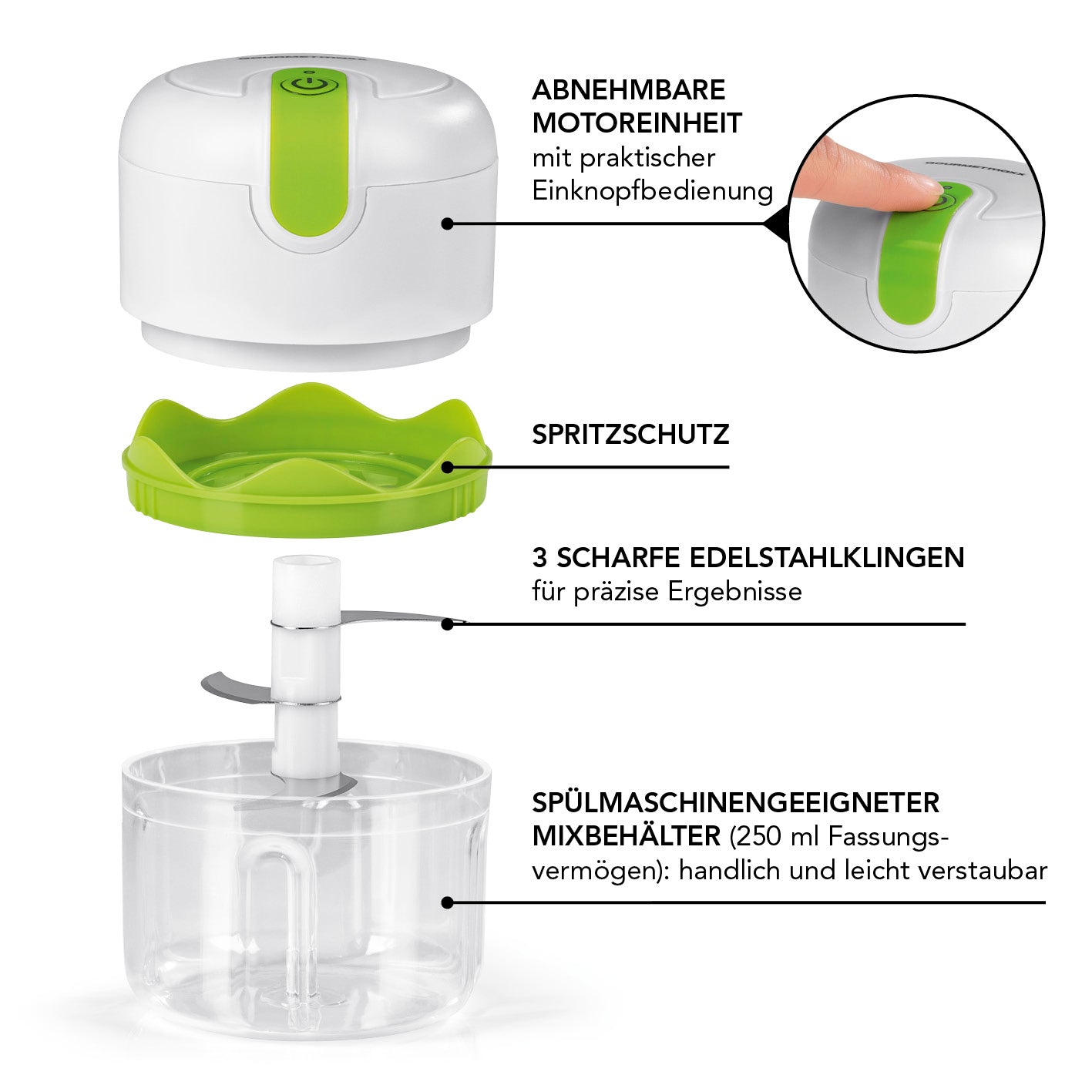 Multi-Zerkleinerer inkl. USB-Kabel - 250 ml - weiß/limegreen