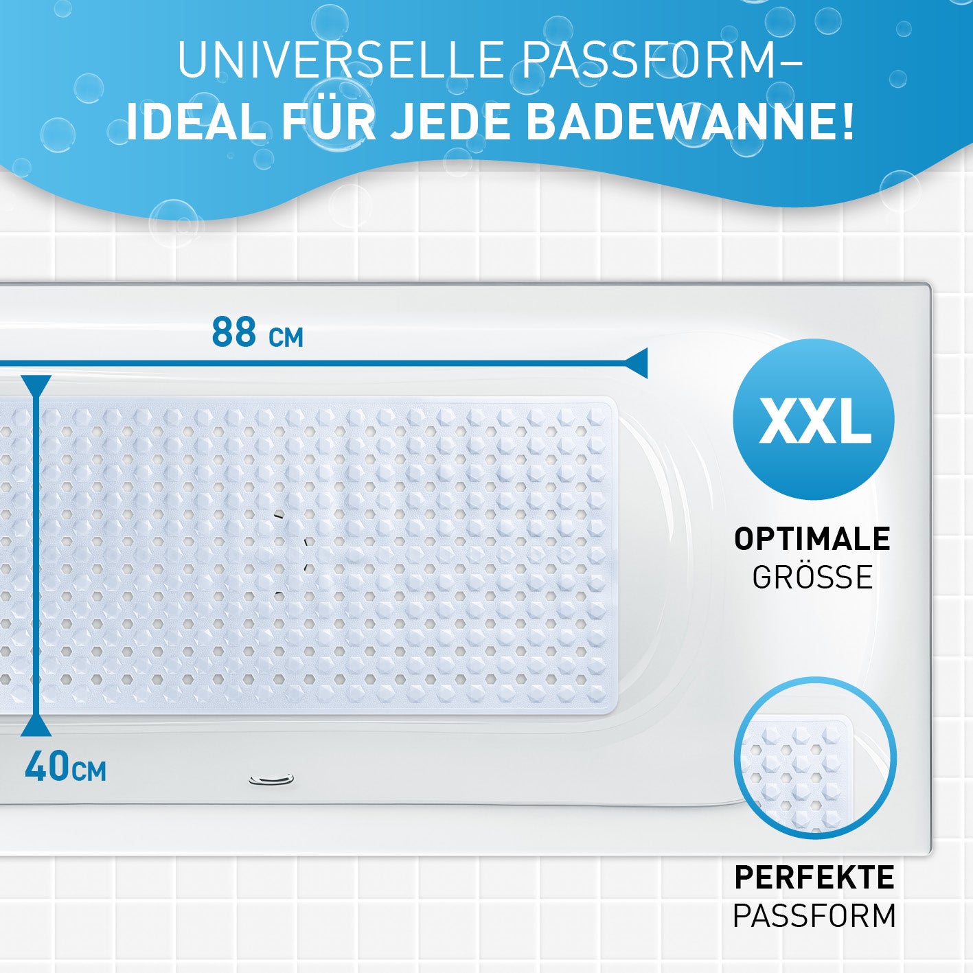 Badewannenmatte 88 x 40 cm – Weiß