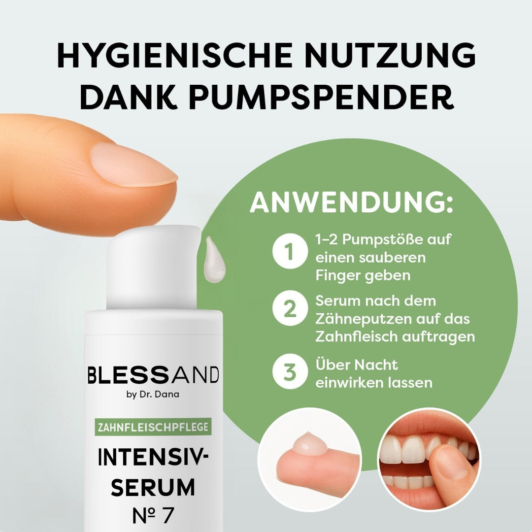 Mundpflege Nr. 7 - 4er-Set (4x 10 ml) mit Pumpspender zur hygienischen Anwendung bei Zahnfleischproblemen und Intensivpflege.