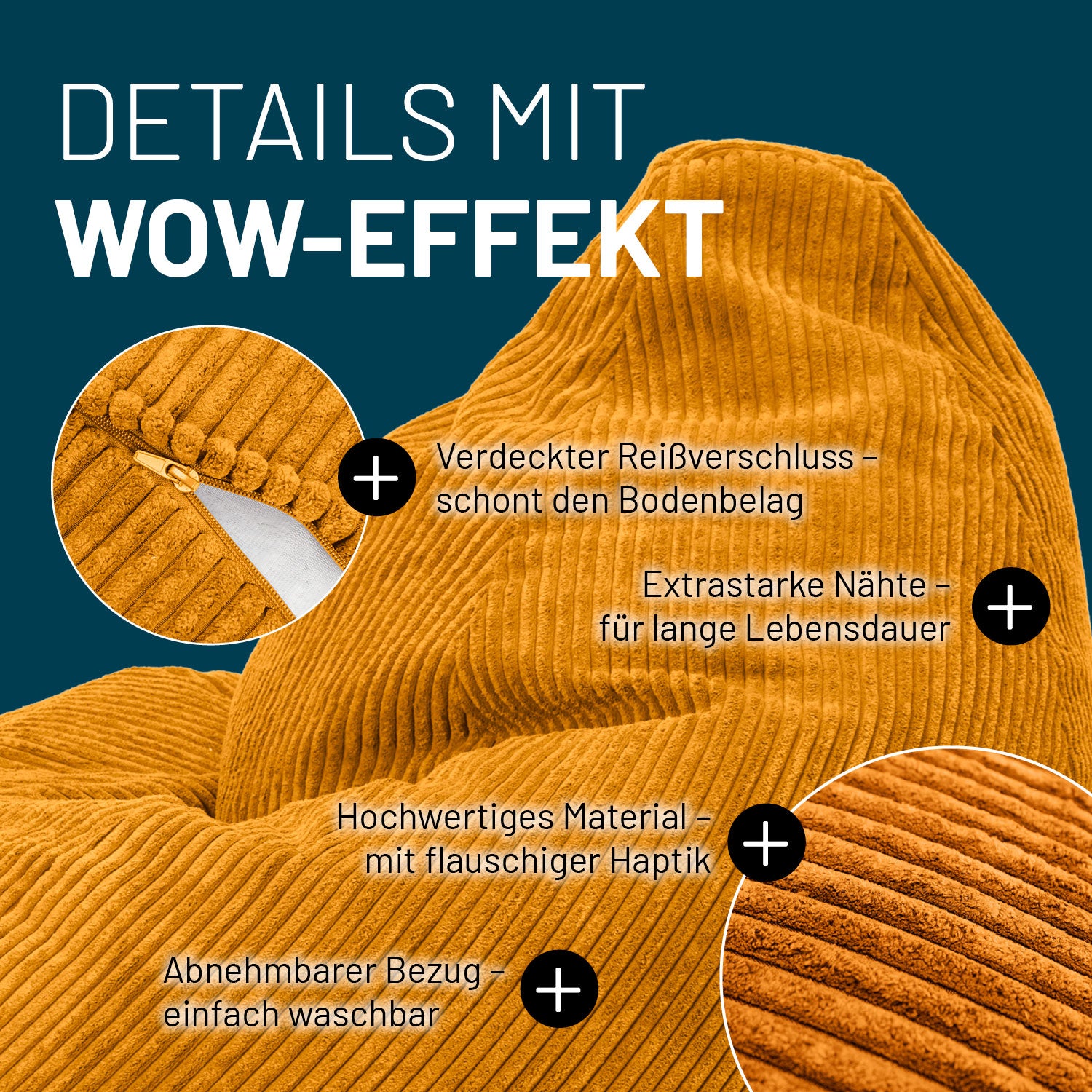 Sitzsack GIANT aus der Cord-Reihe - Senfgelb