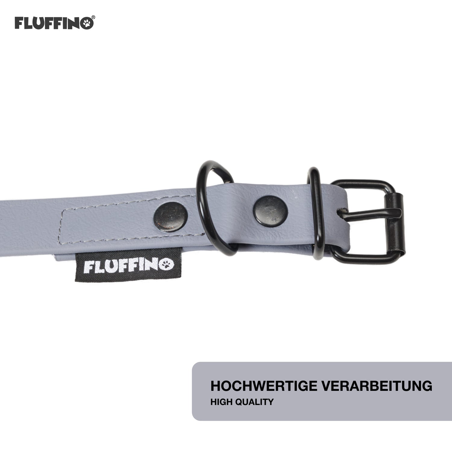 Hundehalsband aus BioThane - 5-Fach verstellbare - Größe L - Halsumfang 44 - 54 cm - Grau