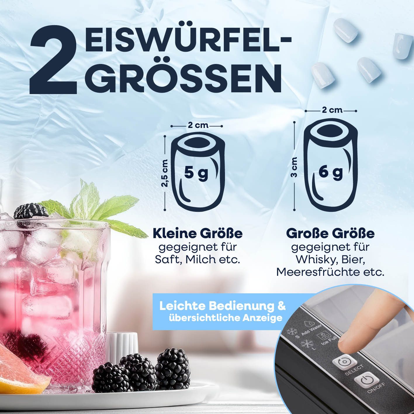 Eiswürfelmaschine inkl. Auffangbehälter & Eisschaufel