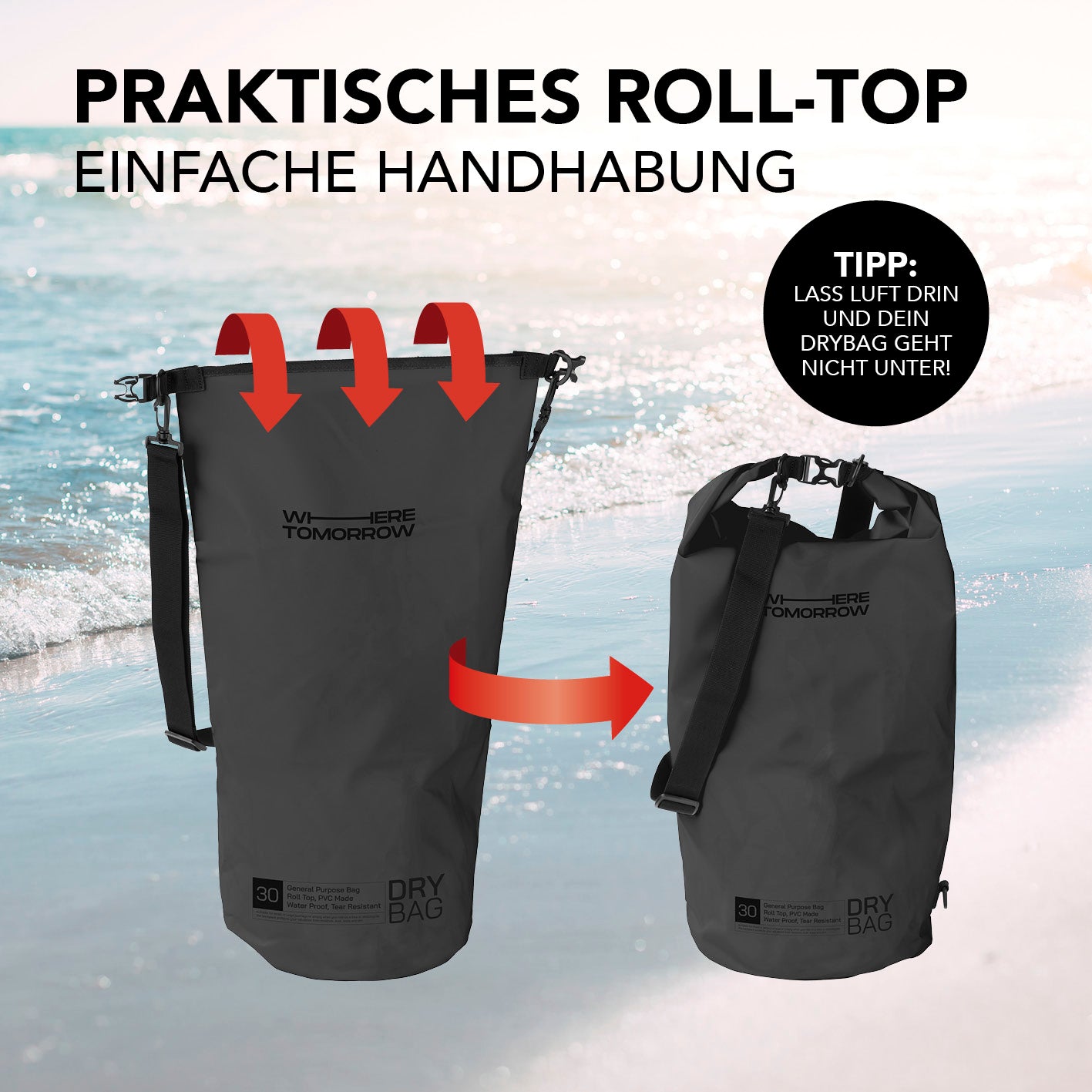 Dry Bag 30L - Style 01 - Schwarz