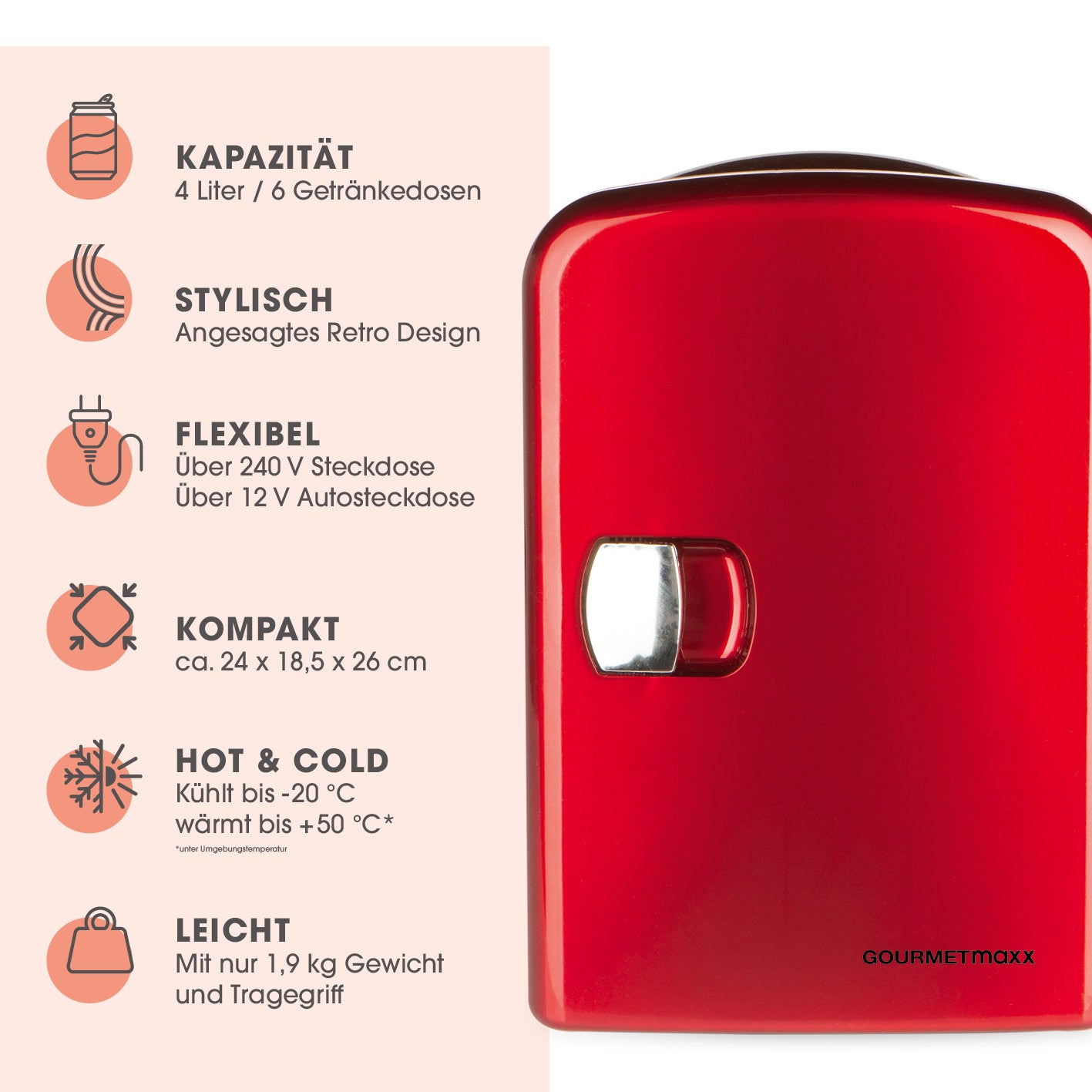 Mini-Kühlschrank Retro 45W - Rot